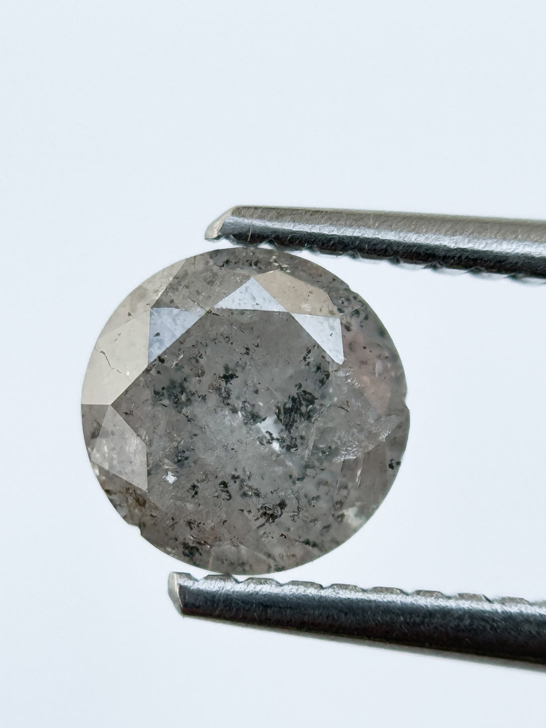 1.00 Ct Round Rose Cut Grey Natural Salt and Pepper Diamond