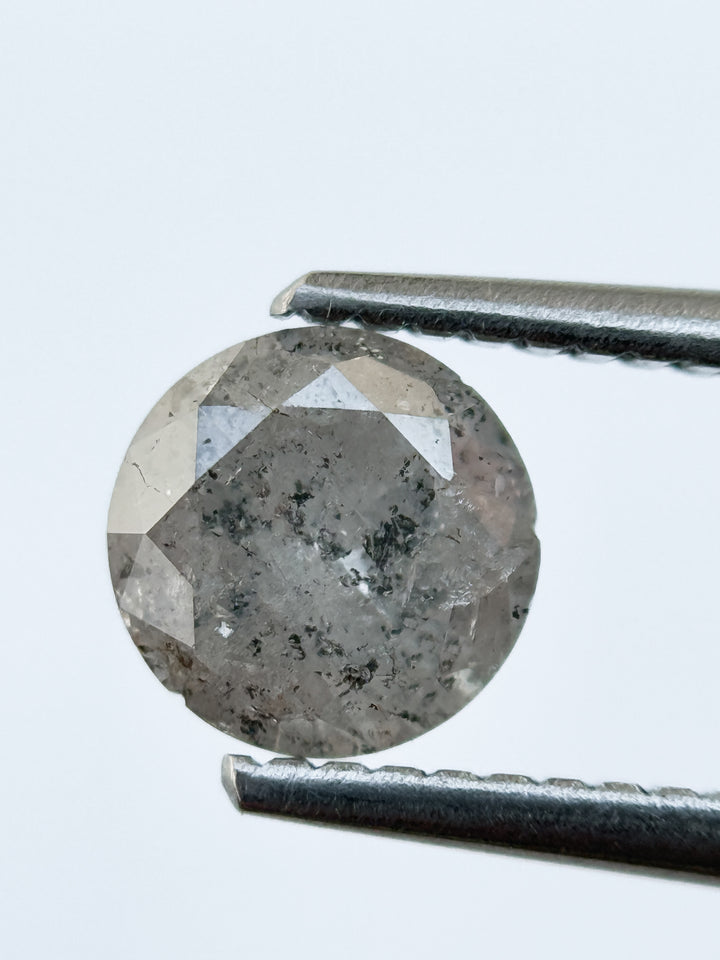1.00 Ct Round Rose Cut Grey Natural Salt and Pepper Diamond