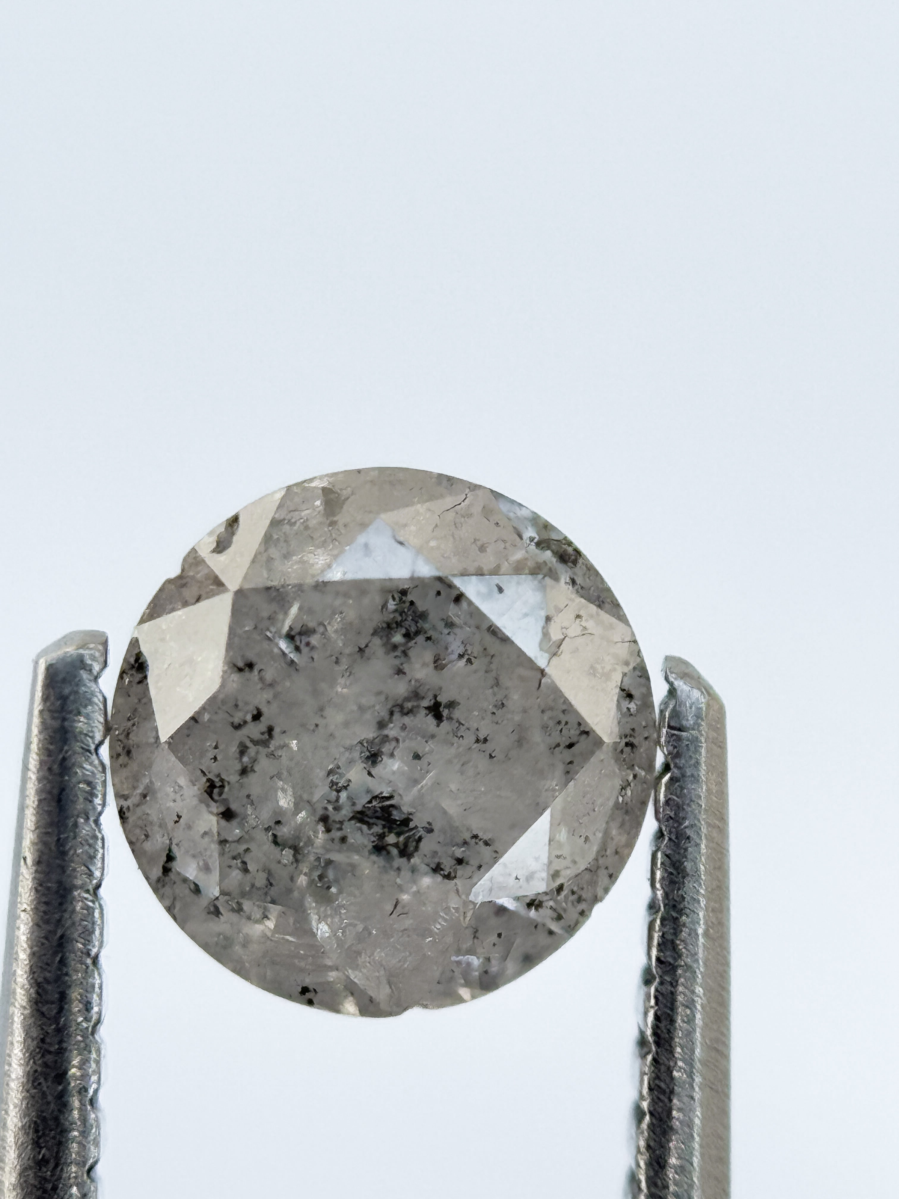 1.00 Ct Round Rose Cut Grey Natural Salt and Pepper Diamond