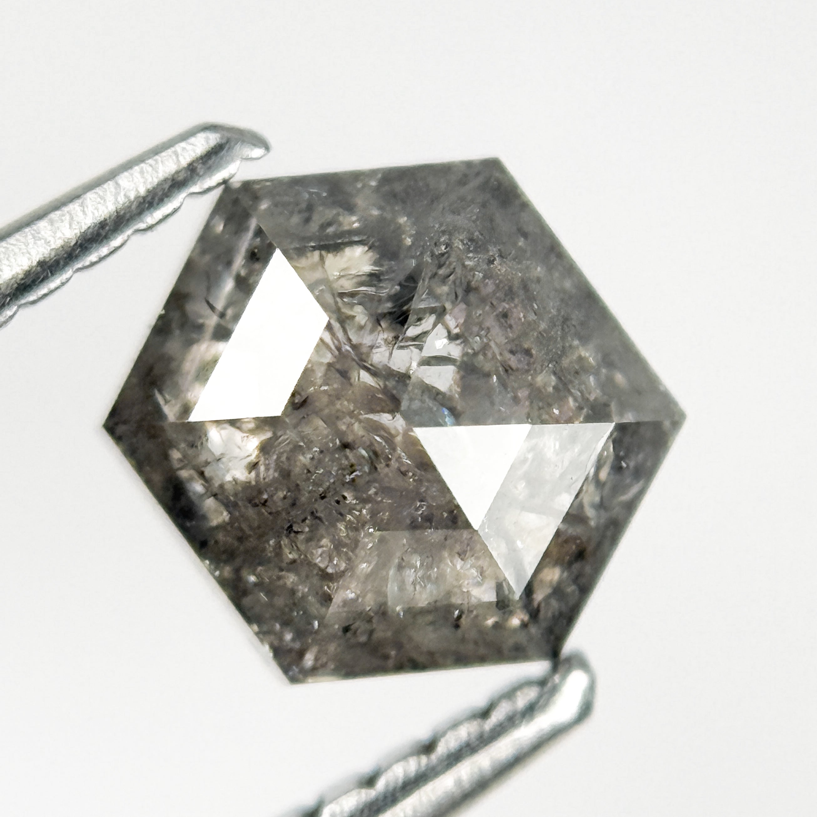 1.24 Ct Hexagon Rose Cut Grey Natural Salt and Pepper Diamond
