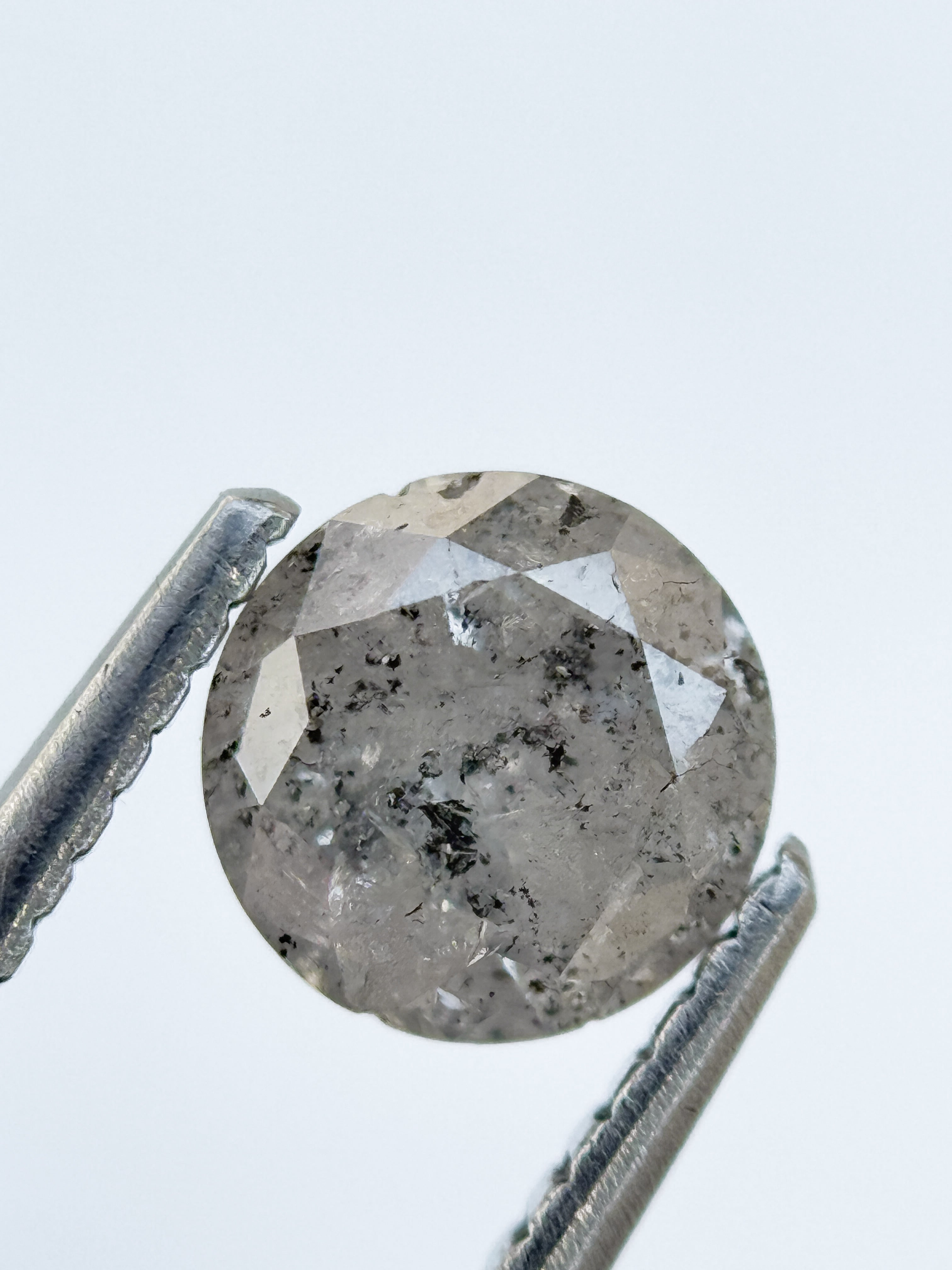 1.00 Ct Round Rose Cut Grey Natural Salt and Pepper Diamond