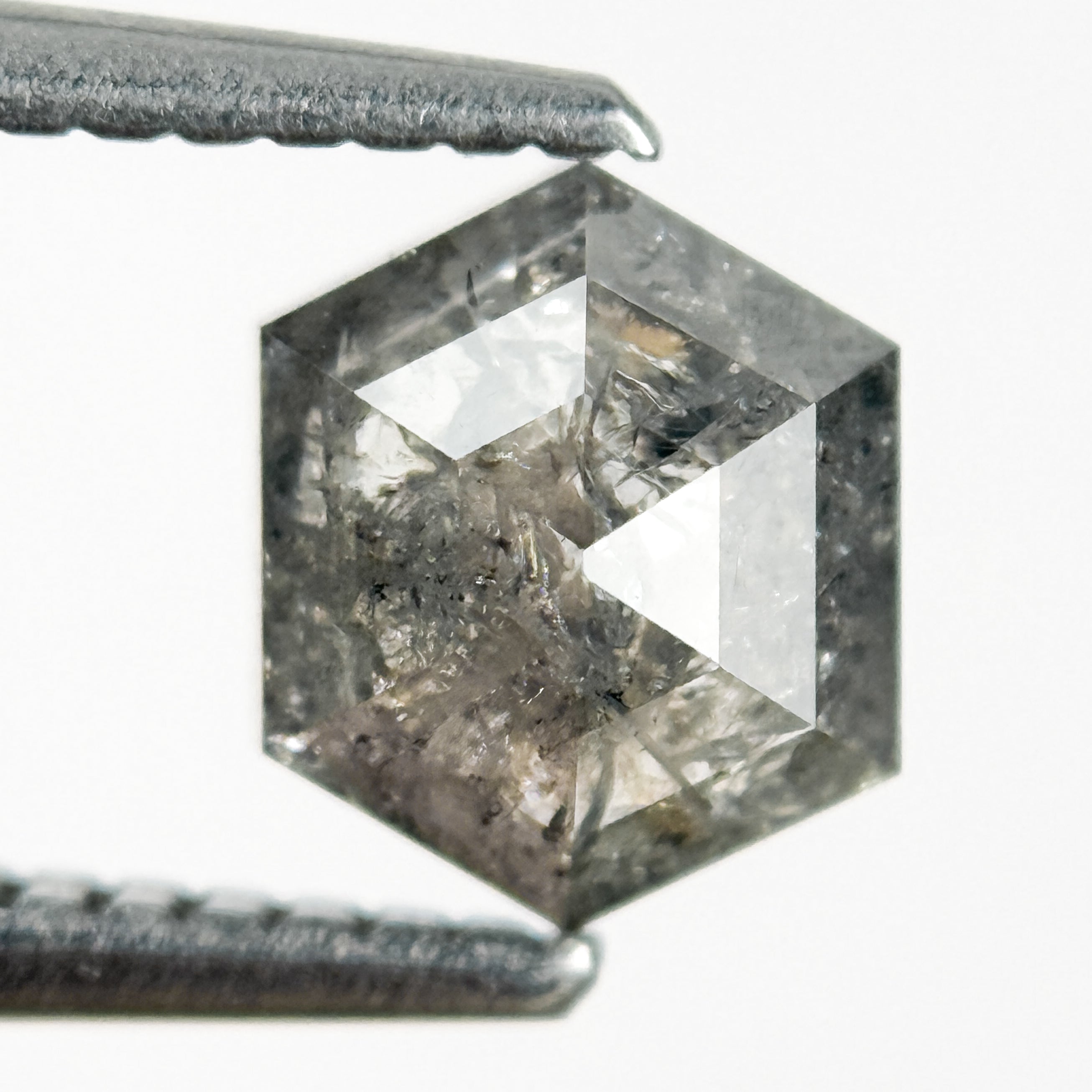 1.24 Ct Hexagon Rose Cut Grey Natural Salt and Pepper Diamond