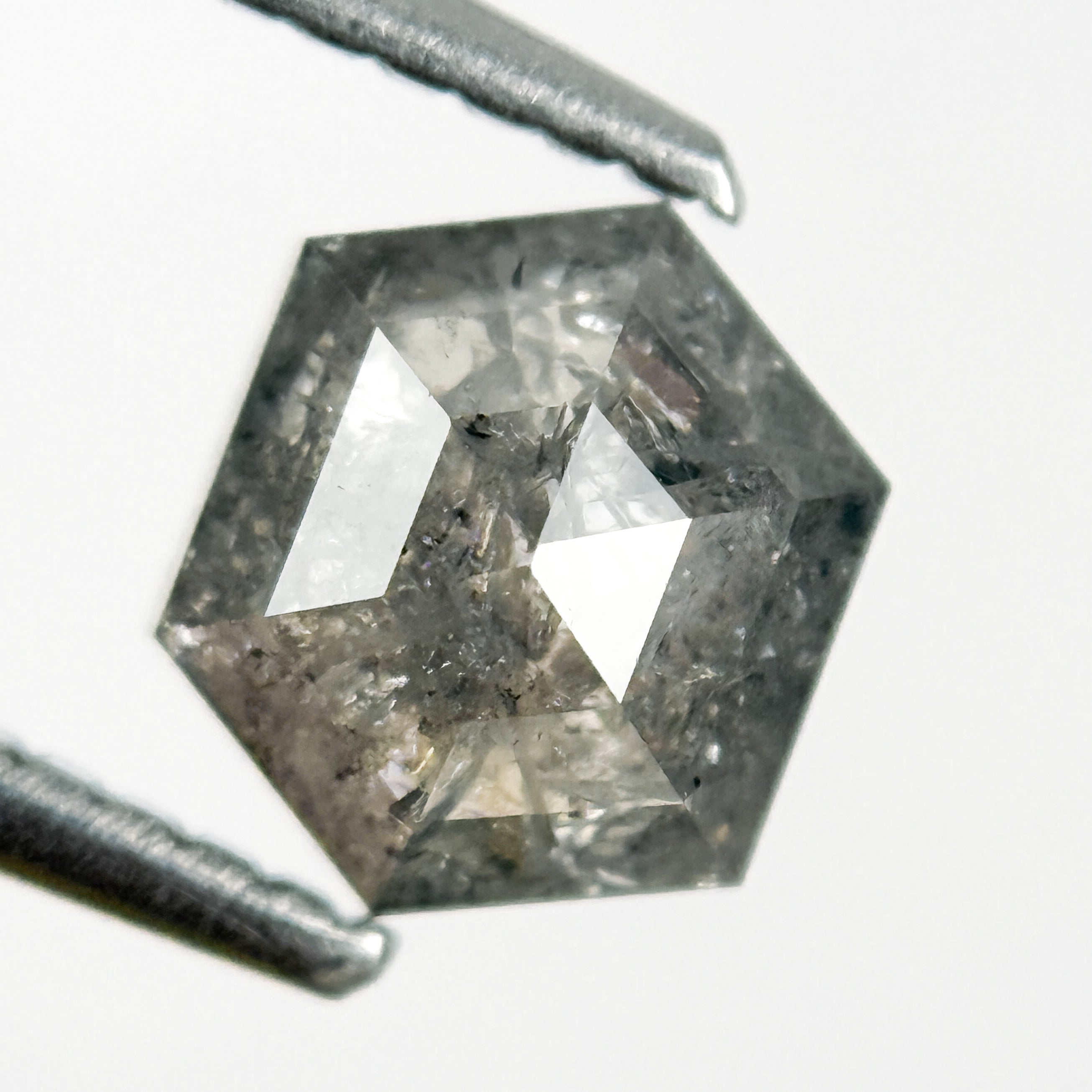 1.24 Ct Hexagon Rose Cut Grey Natural Salt and Pepper Diamond