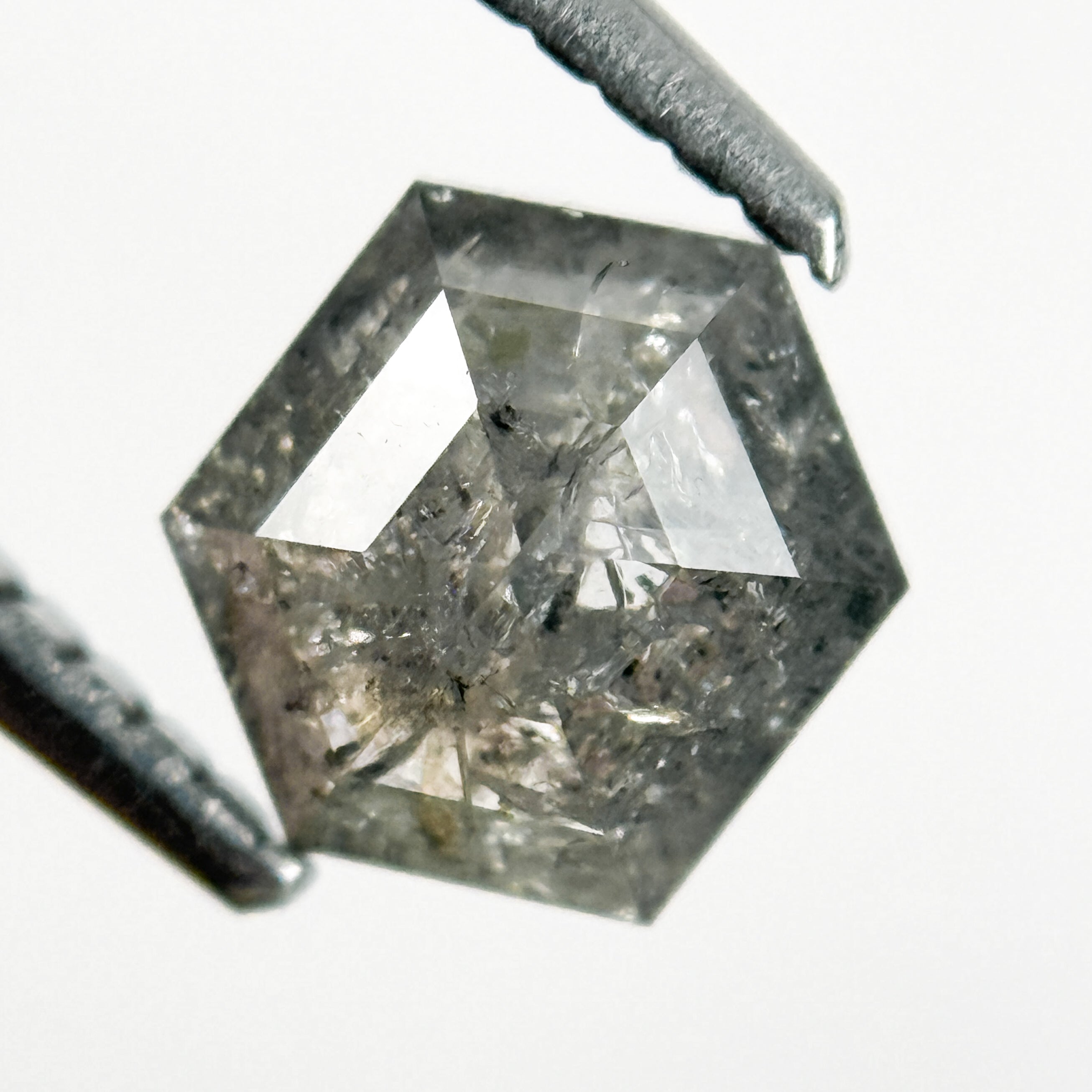 1.24 Ct Hexagon Rose Cut Grey Natural Salt and Pepper Diamond