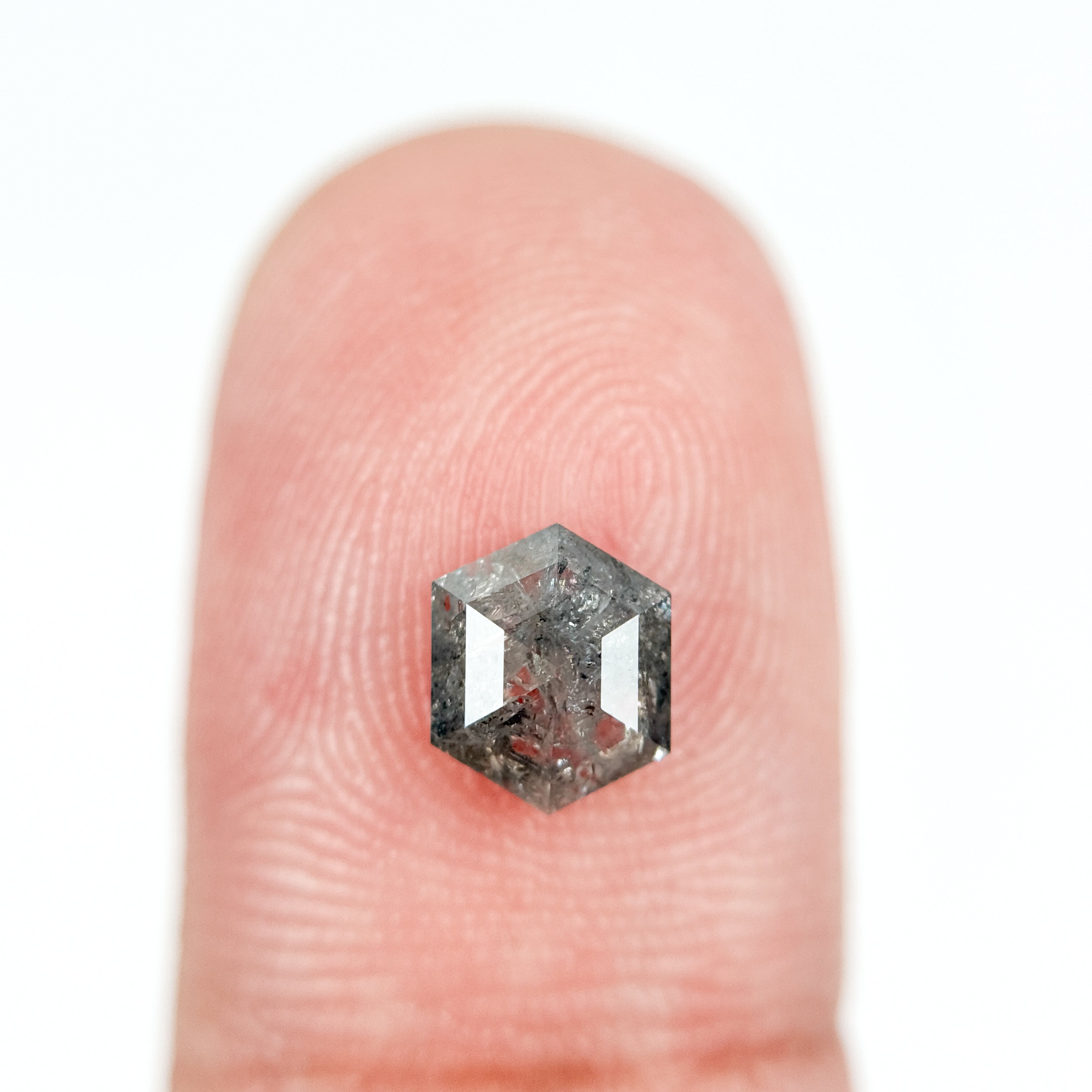 1.24 Ct Hexagon Rose Cut Grey Natural Salt and Pepper Diamond