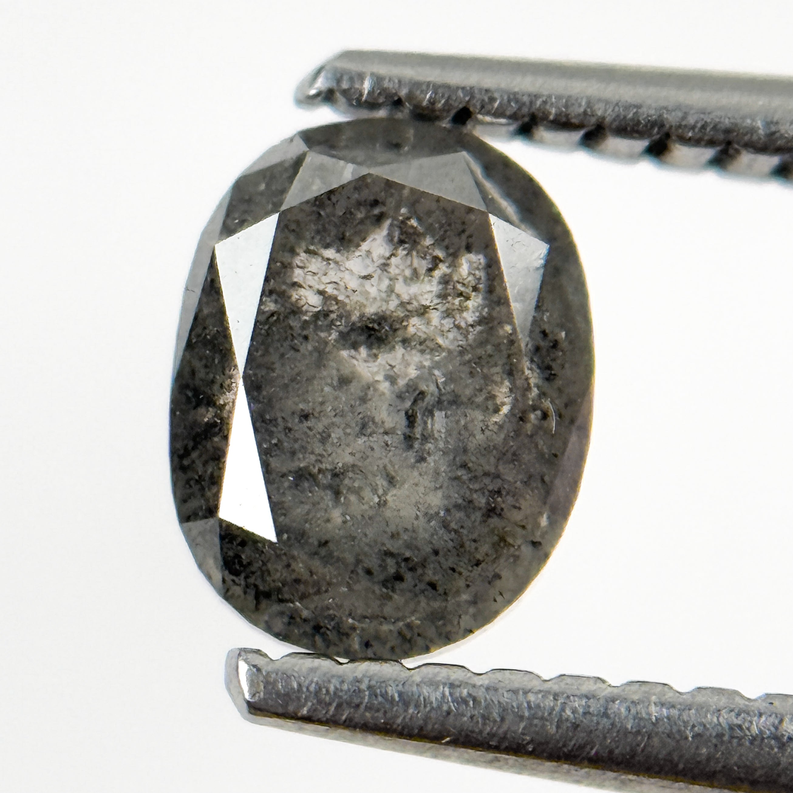 1.23 Ct Oval Rose Cut Grey Natural Salt and Pepper Diamond