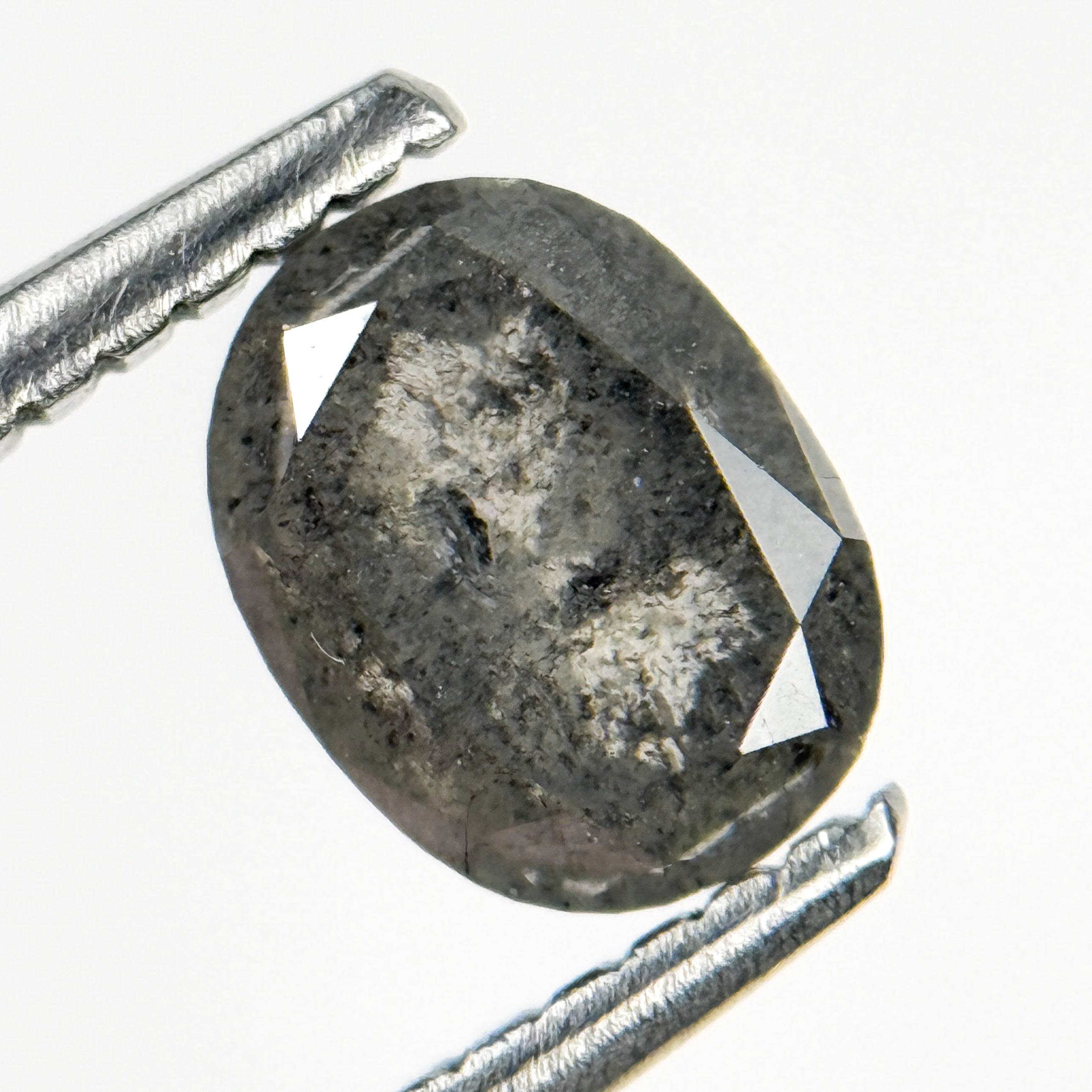 1.23 Ct Oval Rose Cut Grey Natural Salt and Pepper Diamond