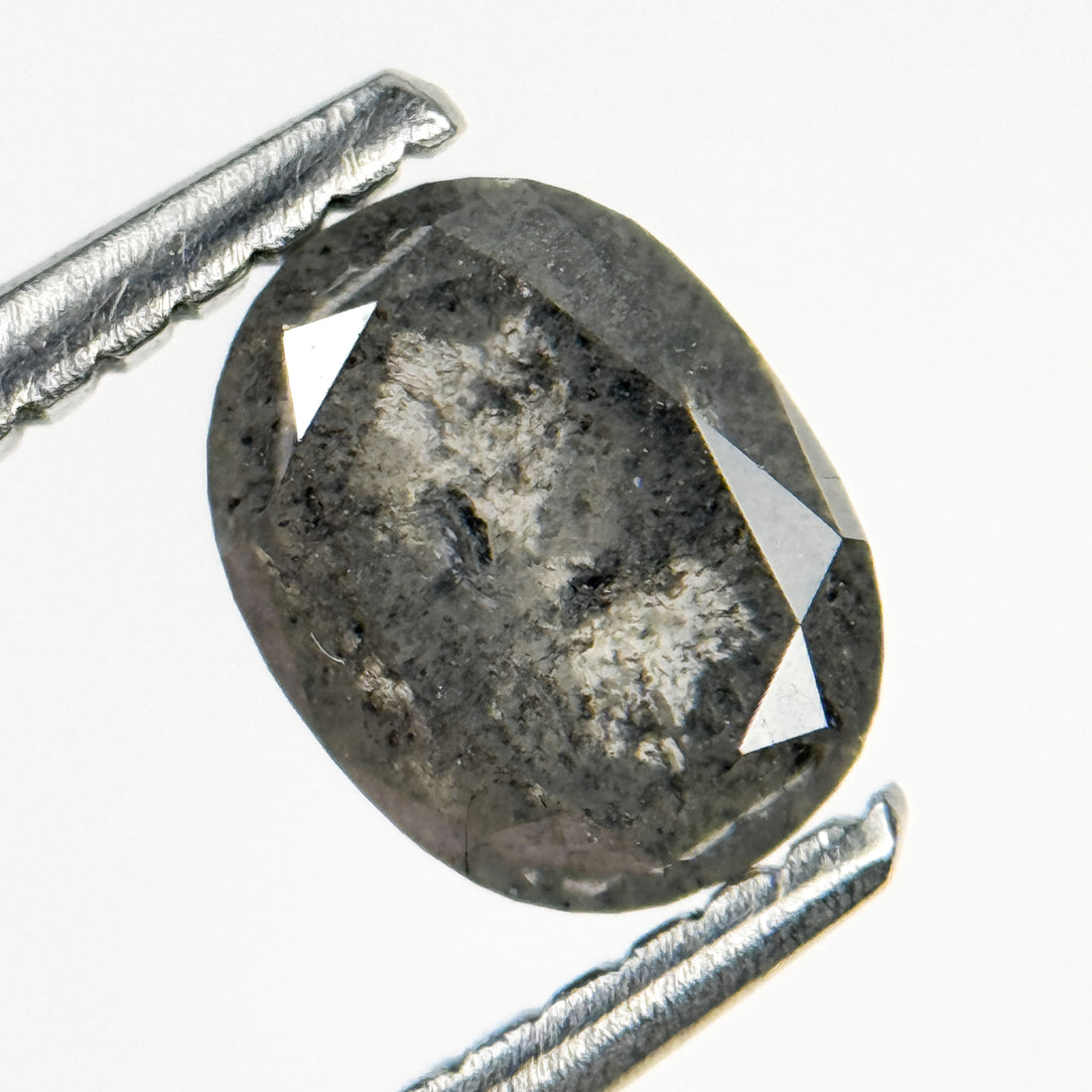 1.23 Ct Oval Rose Cut Grey Natural Salt and Pepper Diamond