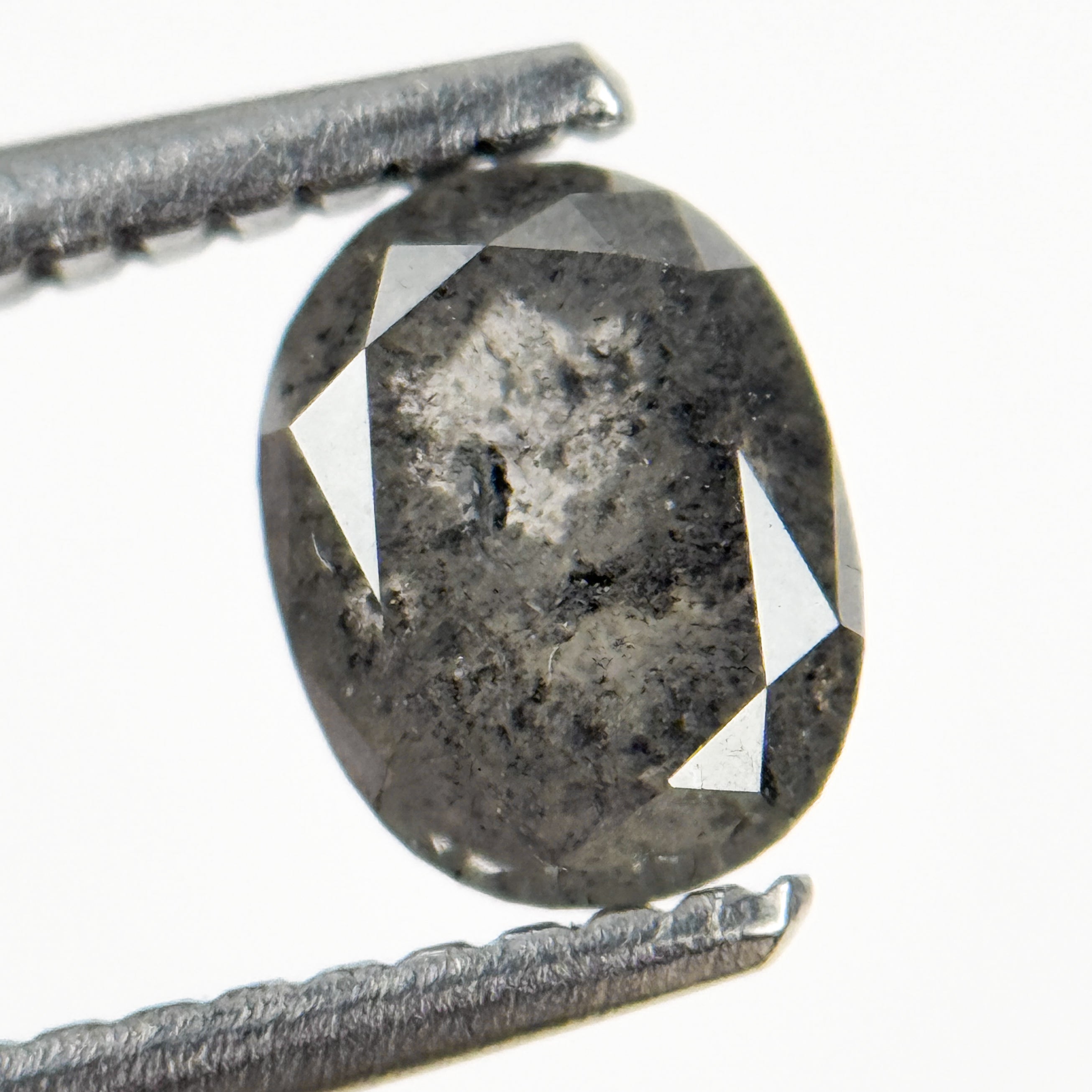 1.23 Ct Oval Rose Cut Grey Natural Salt and Pepper Diamond