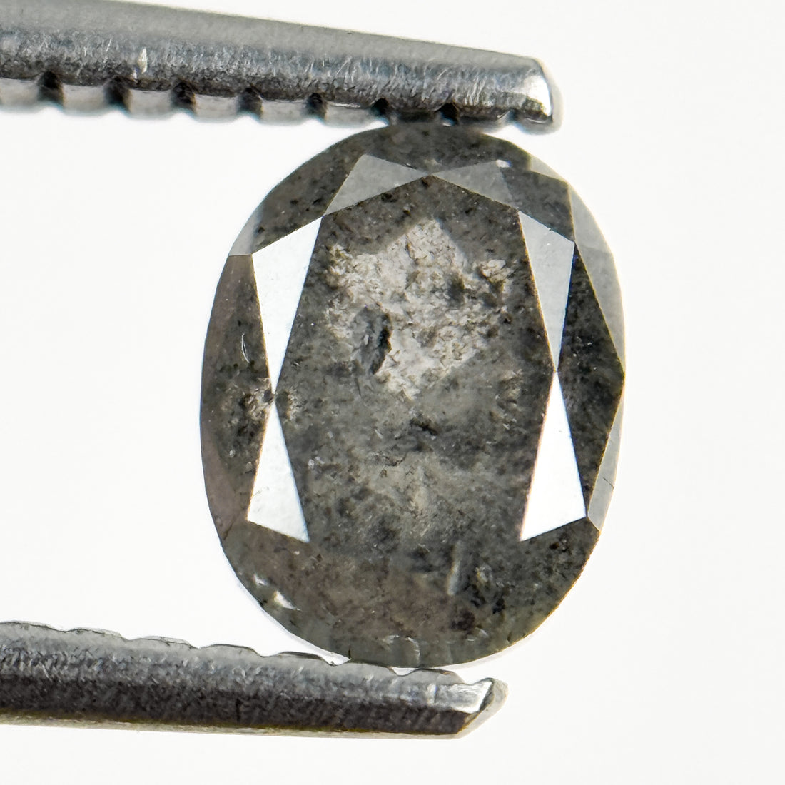 1.23 Ct Oval Rose Cut Grey Natural Salt and Pepper Diamond