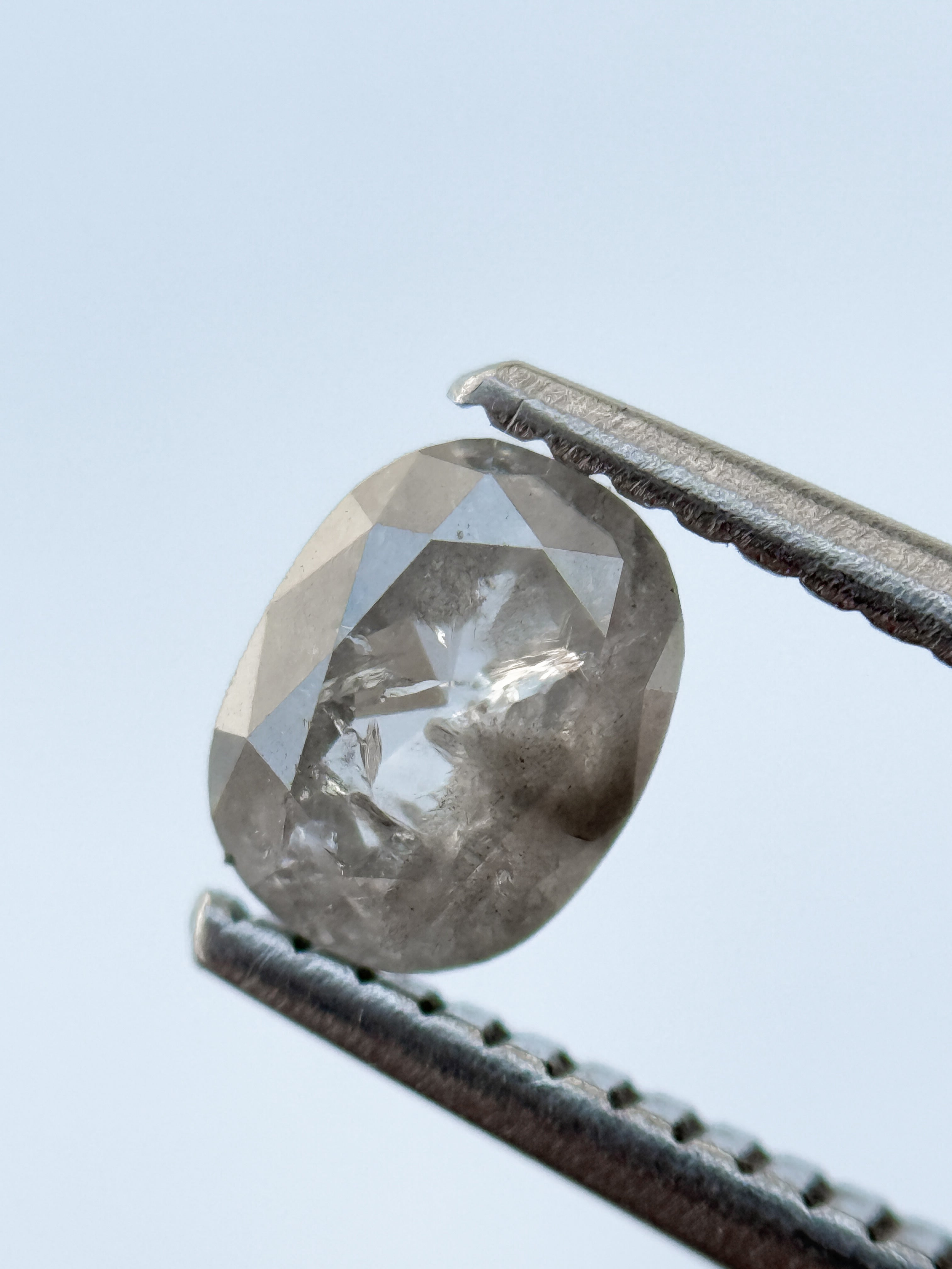 0.85 Ct Oval Rose Cut Grey Natural Salt and Pepper Diamond
