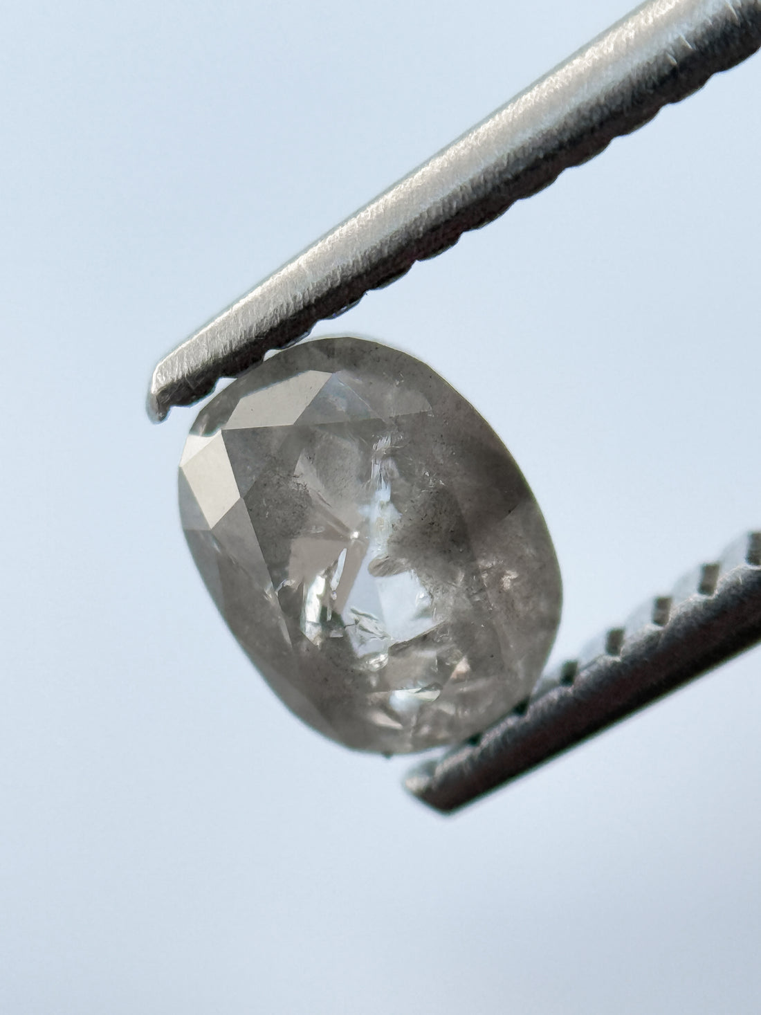 0.85 Ct Oval Rose Cut Grey Natural Salt and Pepper Diamond