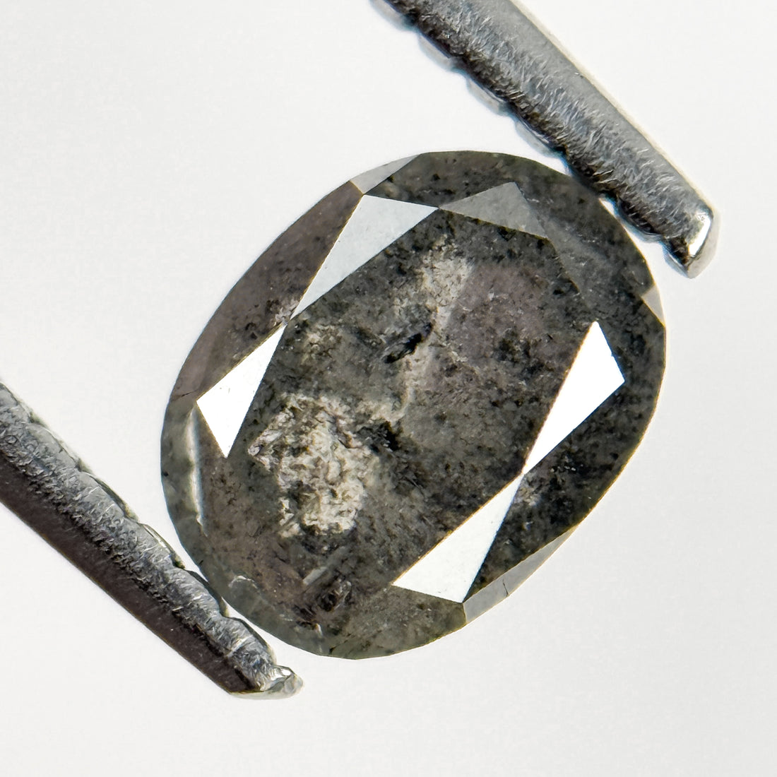1.23 Ct Oval Rose Cut Grey Natural Salt and Pepper Diamond