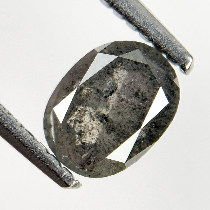 1.23 Ct Oval Rose Cut Grey Natural Salt and Pepper Diamond
