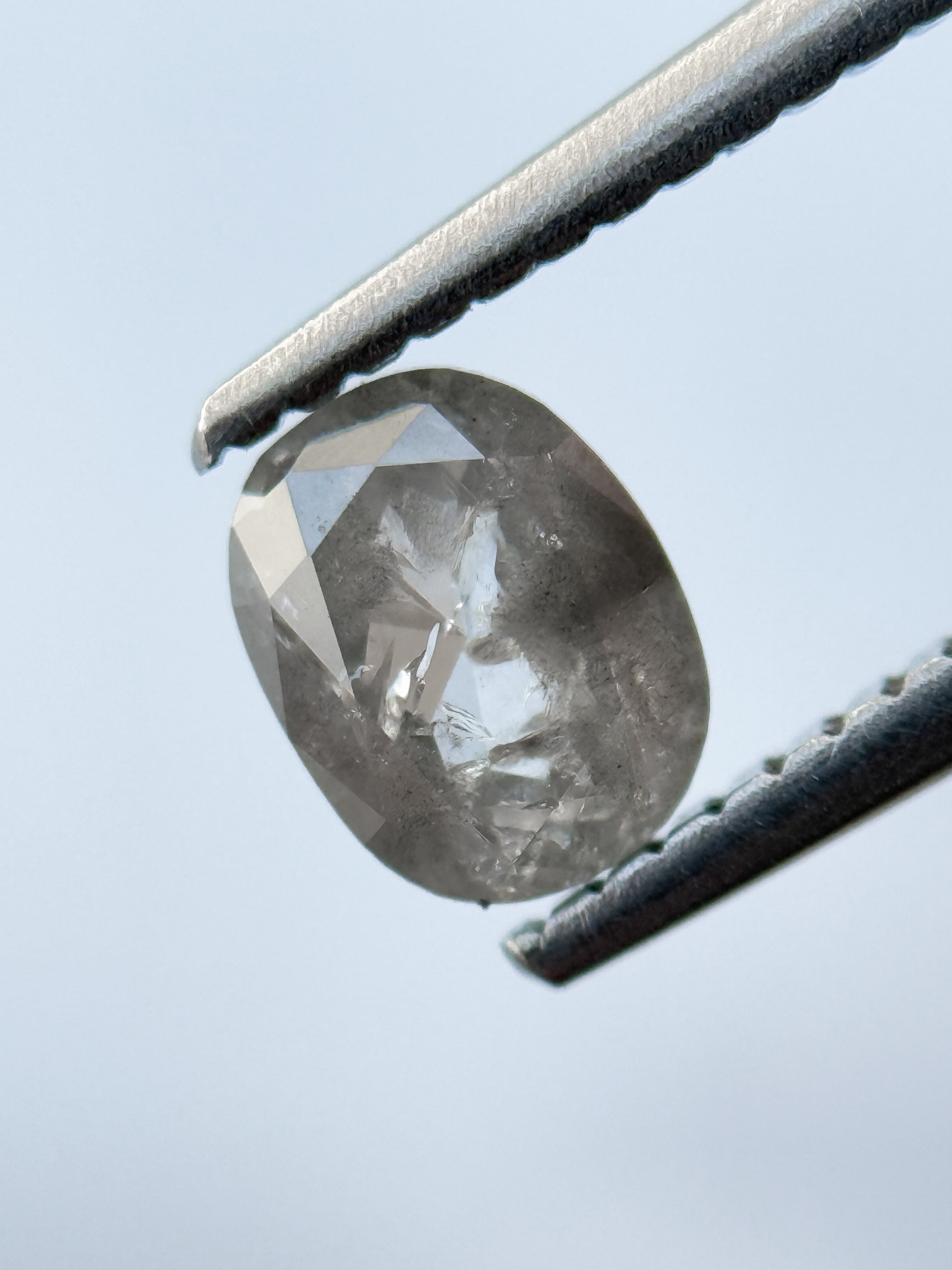 0.85 Ct Oval Rose Cut Grey Natural Salt and Pepper Diamond