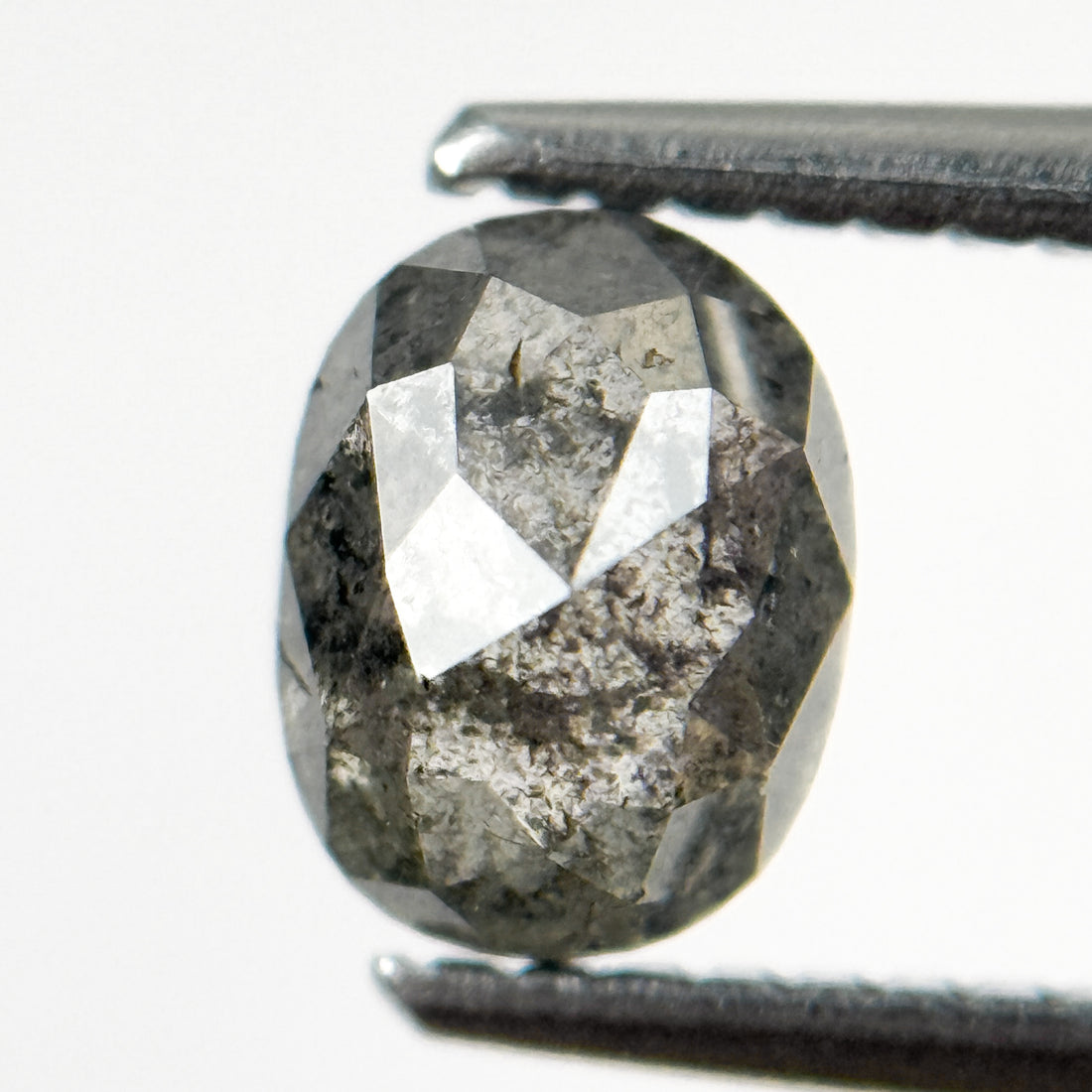 1.23 Ct Oval Rose Cut Grey Natural Salt and Pepper Diamond