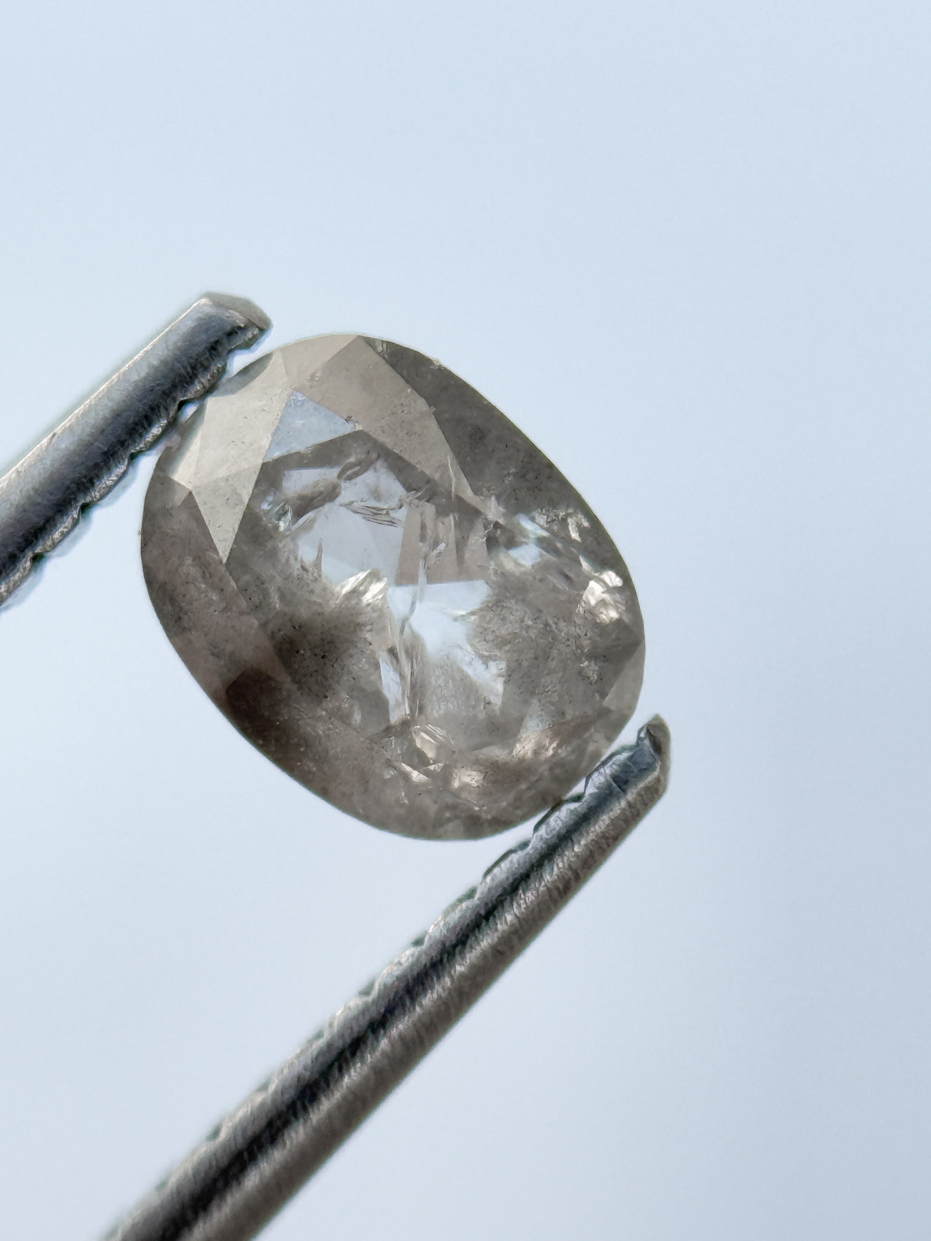 0.85 Ct Oval Rose Cut Grey Natural Salt and Pepper Diamond