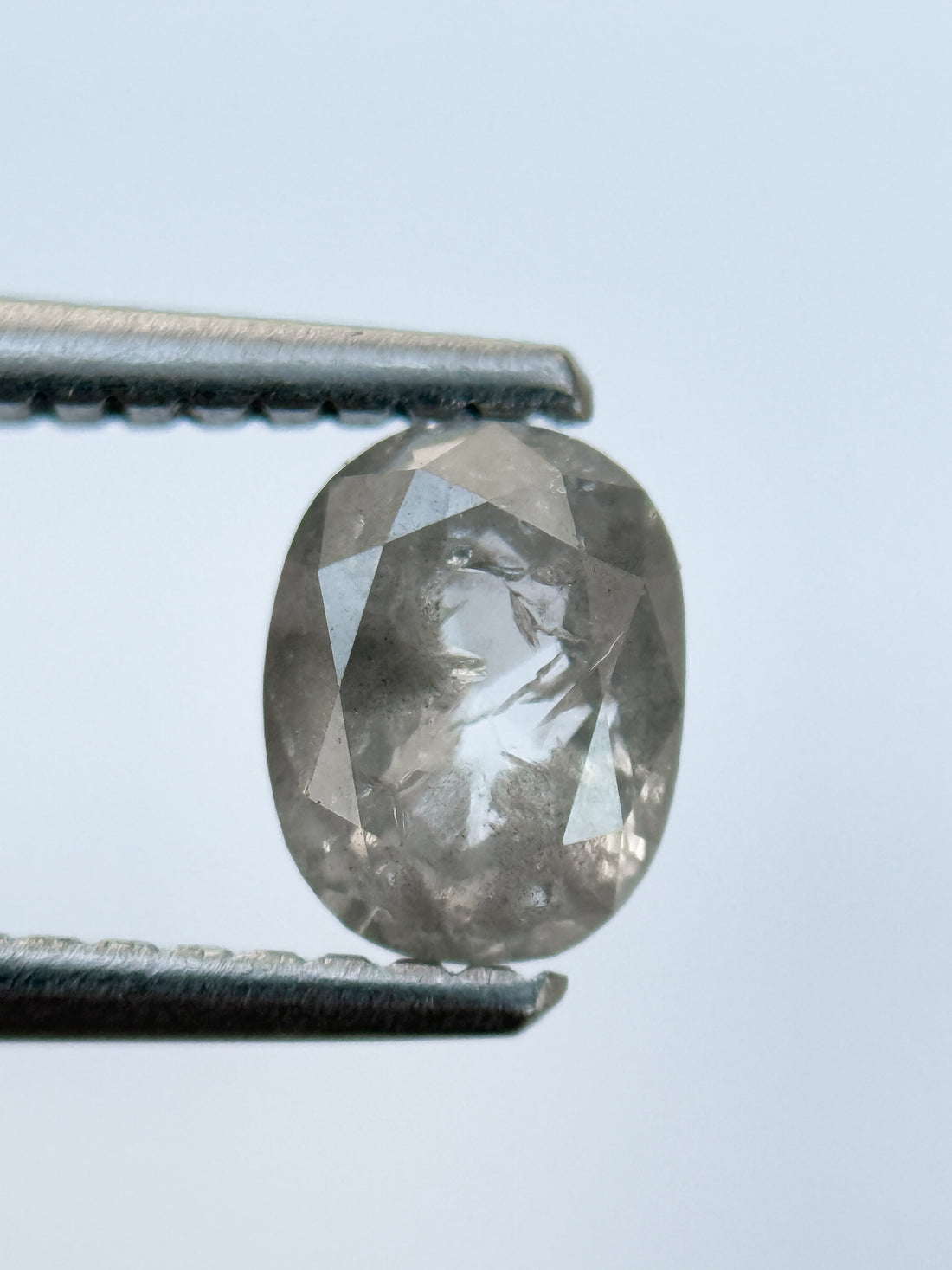 0.85 Ct Oval Rose Cut Grey Natural Salt and Pepper Diamond