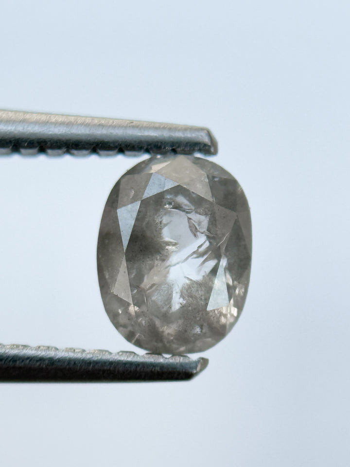 0.85 Ct Oval Rose Cut Grey Natural Salt and Pepper Diamond