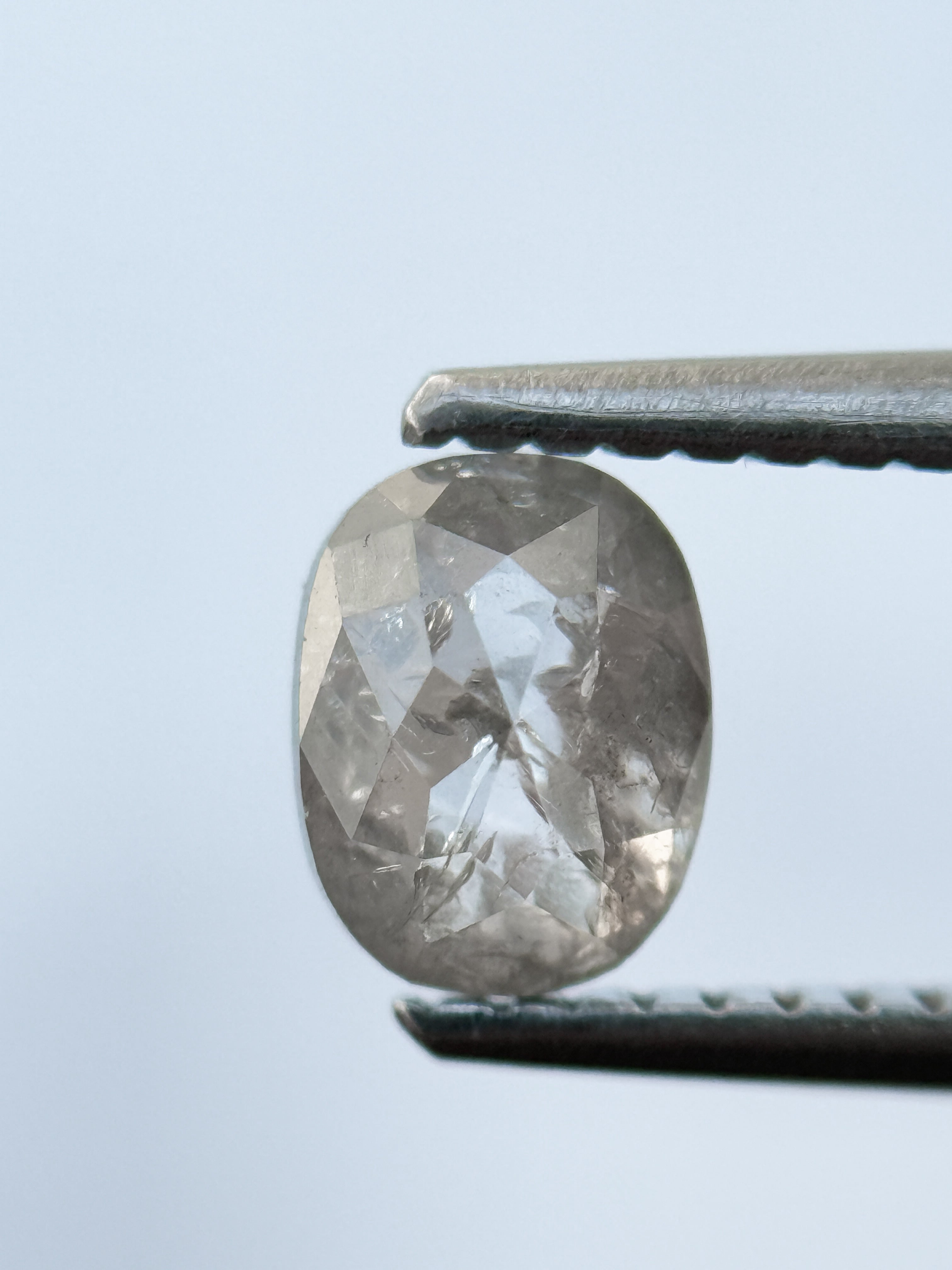 0.85 Ct Oval Rose Cut Grey Natural Salt and Pepper Diamond