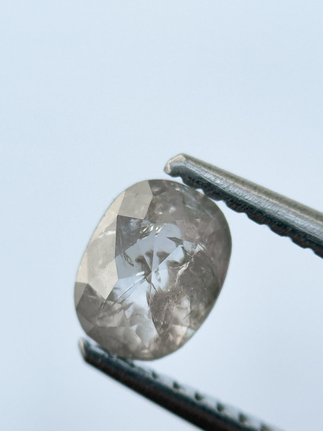 0.85 Ct Oval Rose Cut Grey Natural Salt and Pepper Diamond