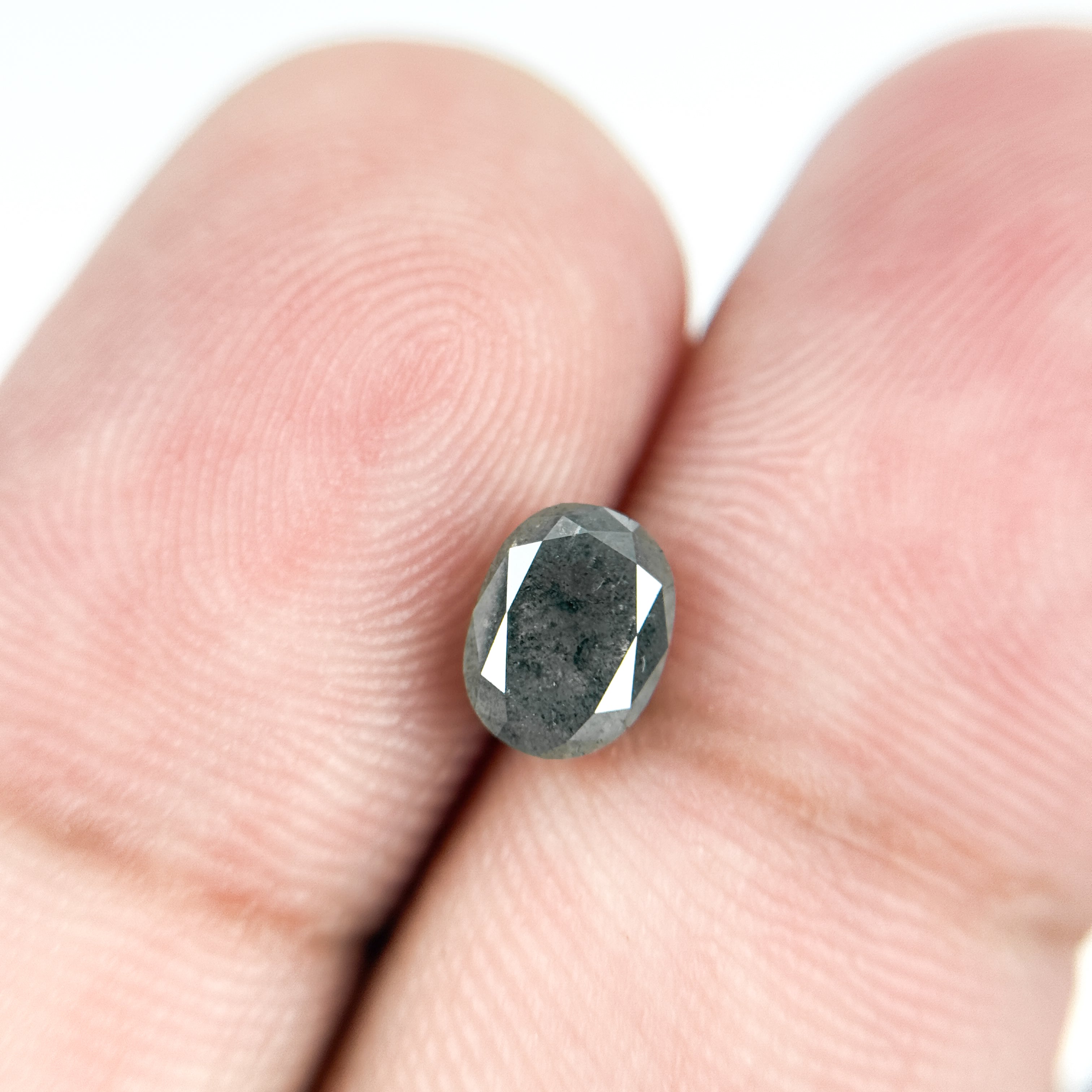 1.25 Ct Oval Rose Cut Grey Natural Salt and Pepper Diamond