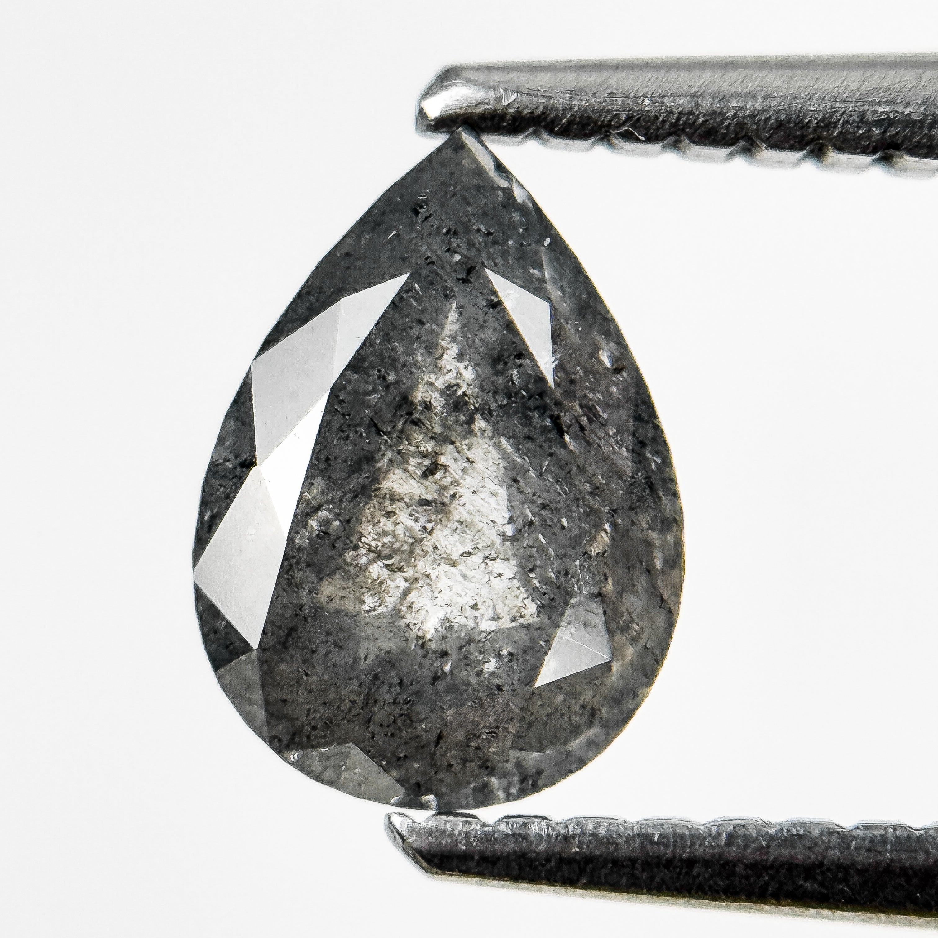 1.08 Ct Pear Rose Cut Grey Natural Salt and Pepper Diamond
