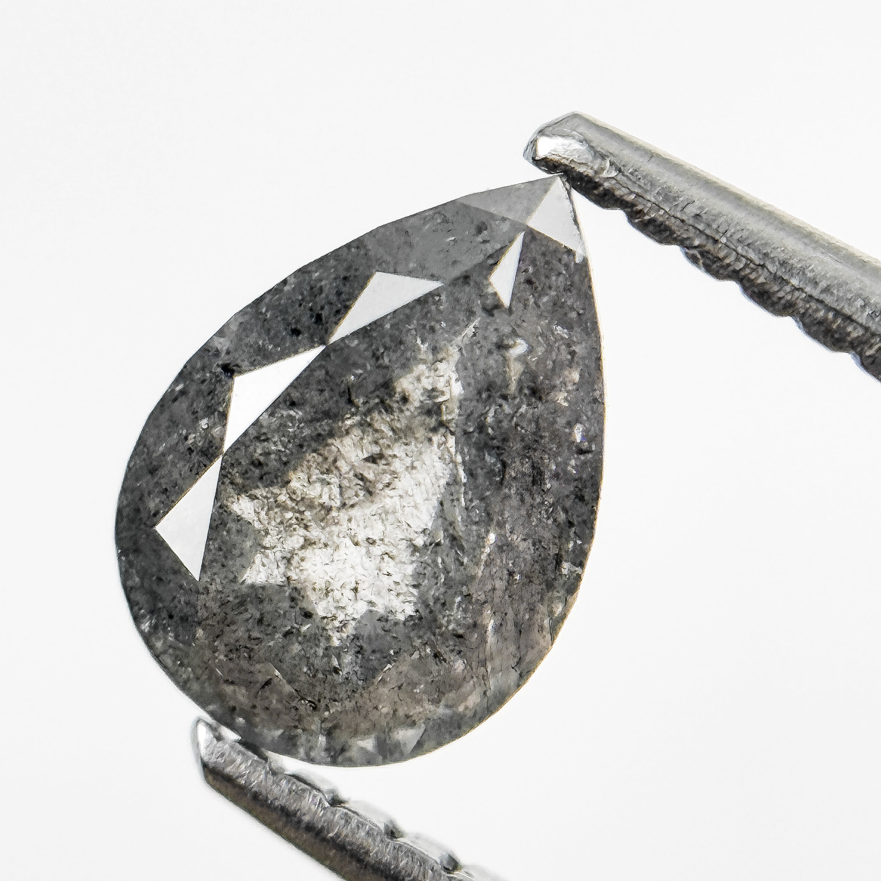 1.08 Ct Pear Rose Cut Grey Natural Salt and Pepper Diamond