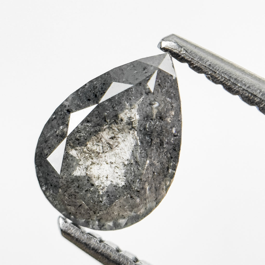 1.08 Ct Pear Rose Cut Grey Natural Salt and Pepper Diamond