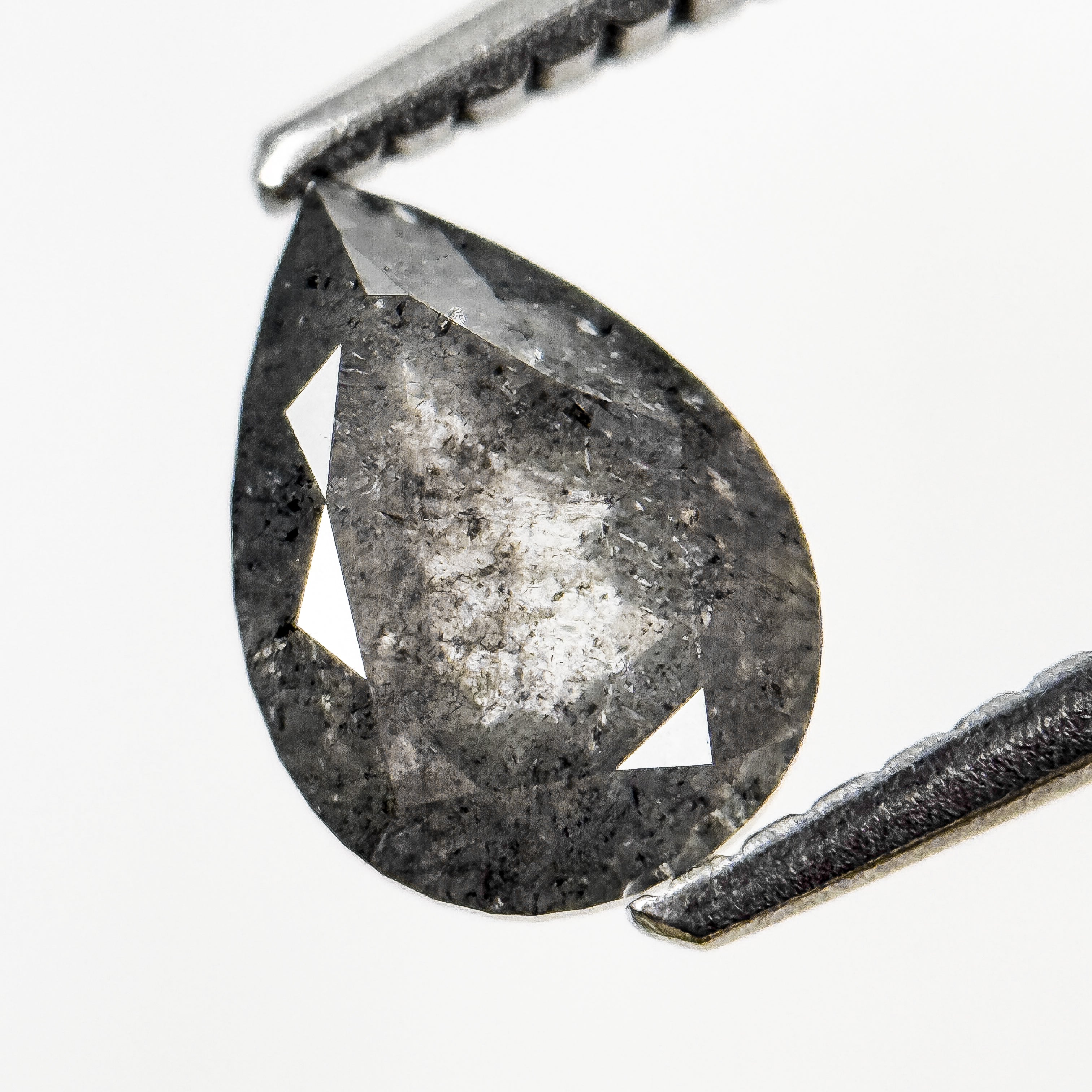 1.08 Ct Pear Rose Cut Grey Natural Salt and Pepper Diamond