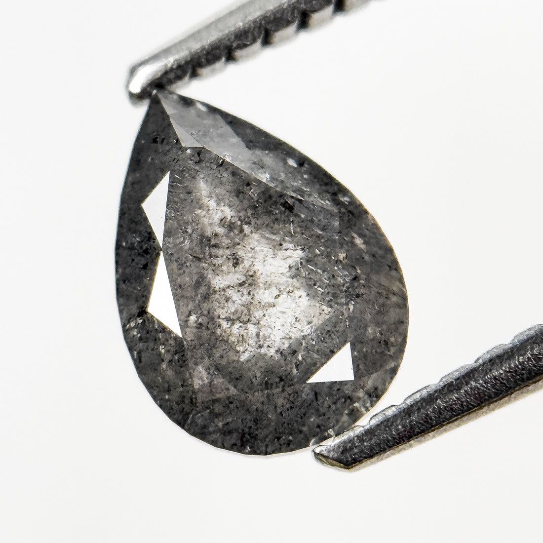 1.08 Ct Pear Rose Cut Grey Natural Salt and Pepper Diamond