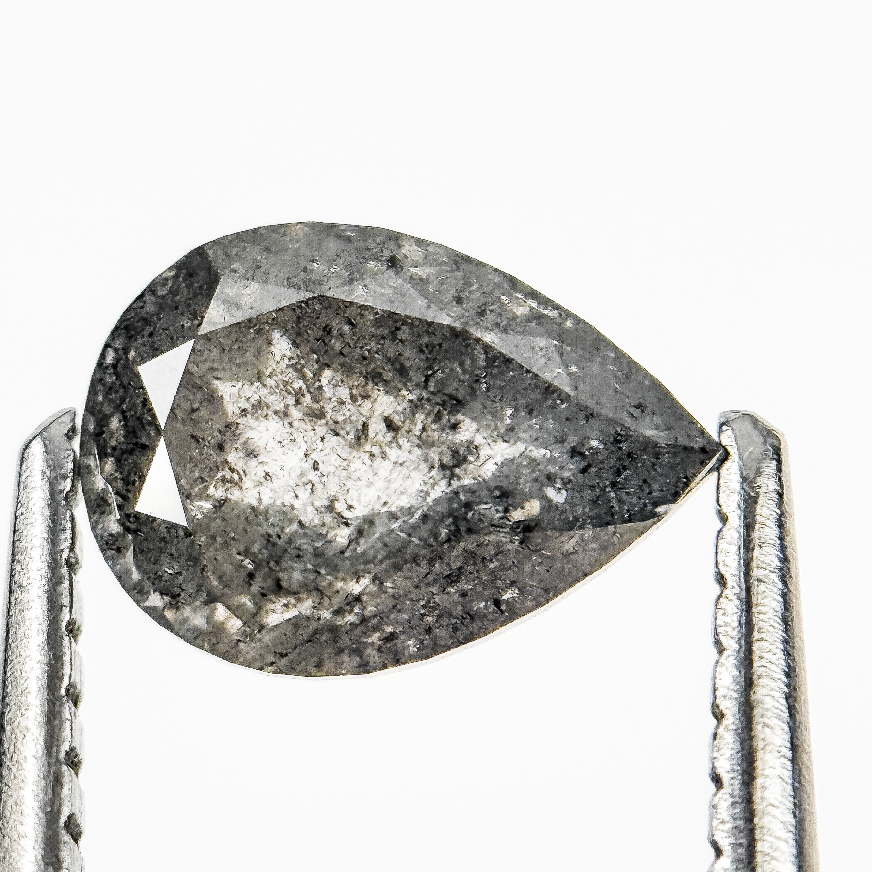 1.08 Ct Pear Rose Cut Grey Natural Salt and Pepper Diamond