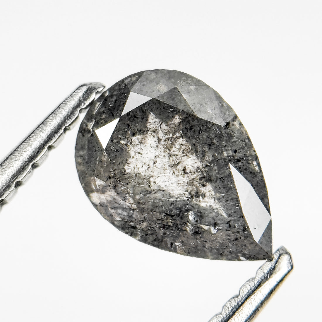 1.08 Ct Pear Rose Cut Grey Natural Salt and Pepper Diamond
