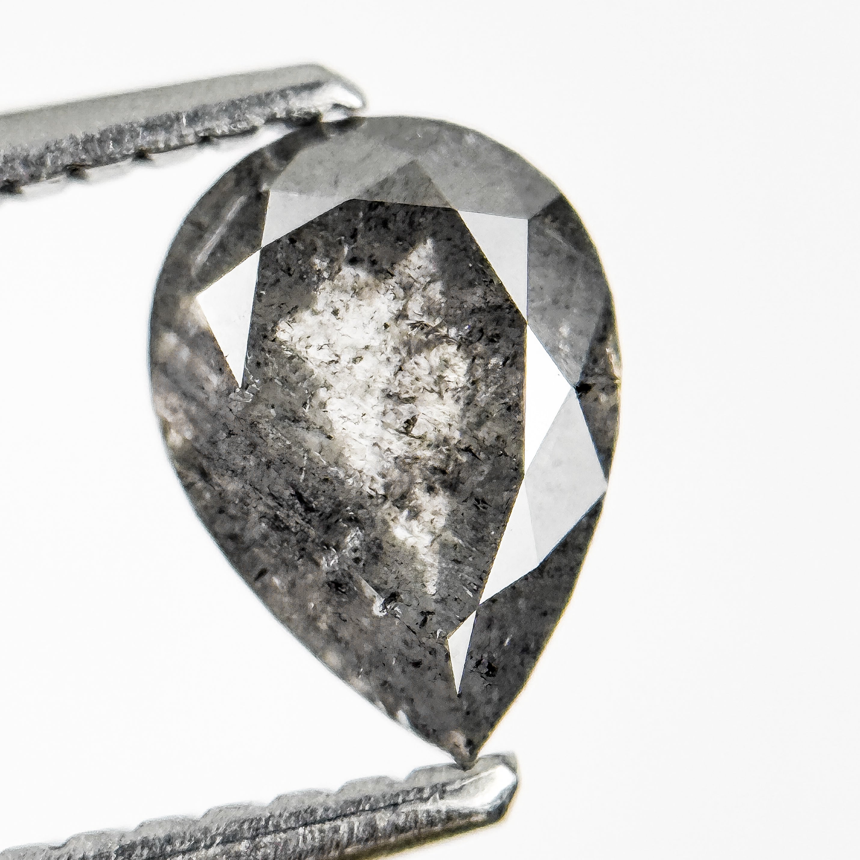 1.08 Ct Pear Rose Cut Grey Natural Salt and Pepper Diamond