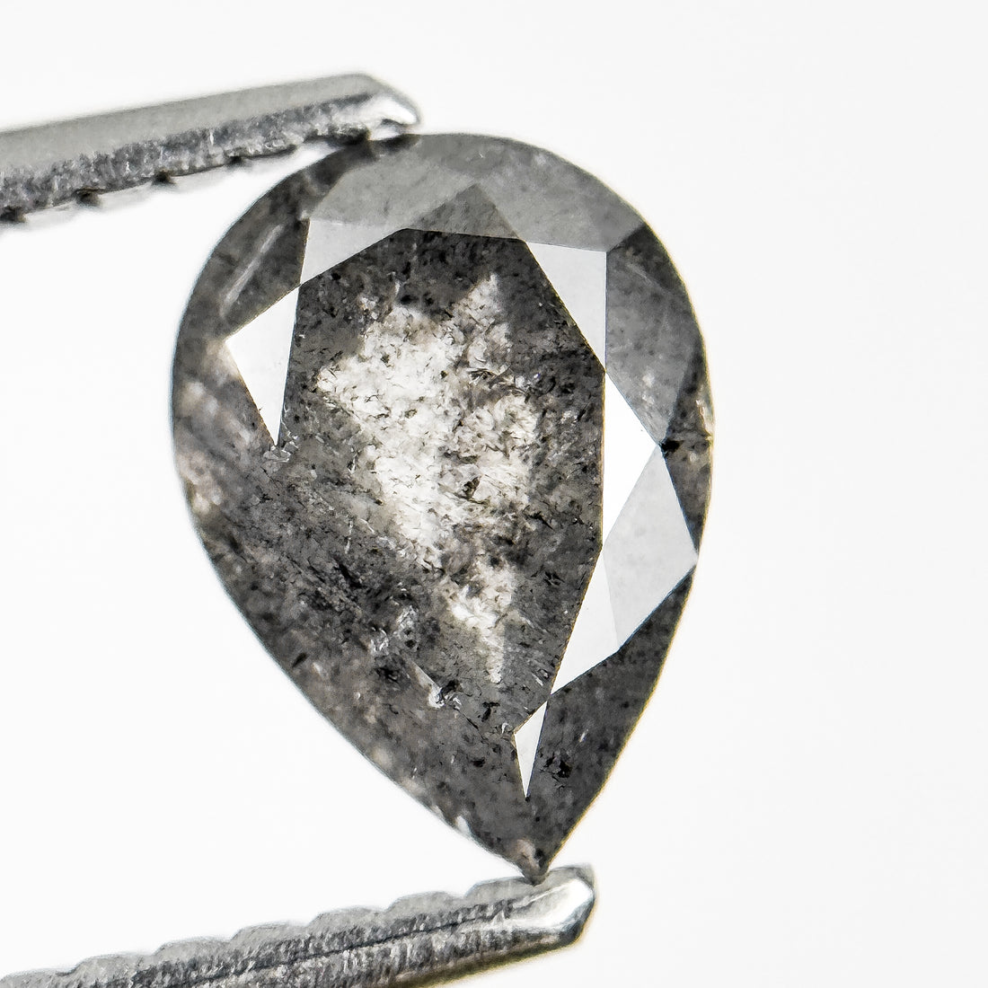 1.08 Ct Pear Rose Cut Grey Natural Salt and Pepper Diamond