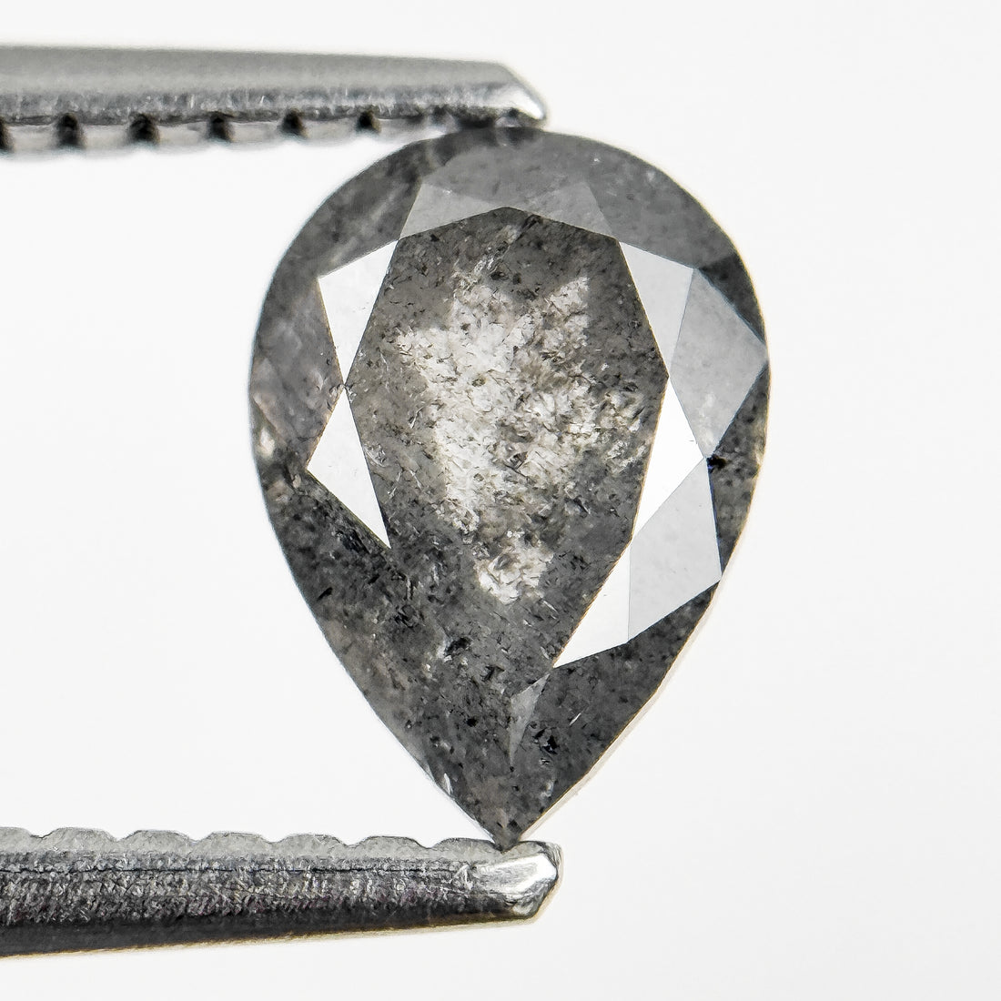 1.08 Ct Pear Rose Cut Grey Natural Salt and Pepper Diamond