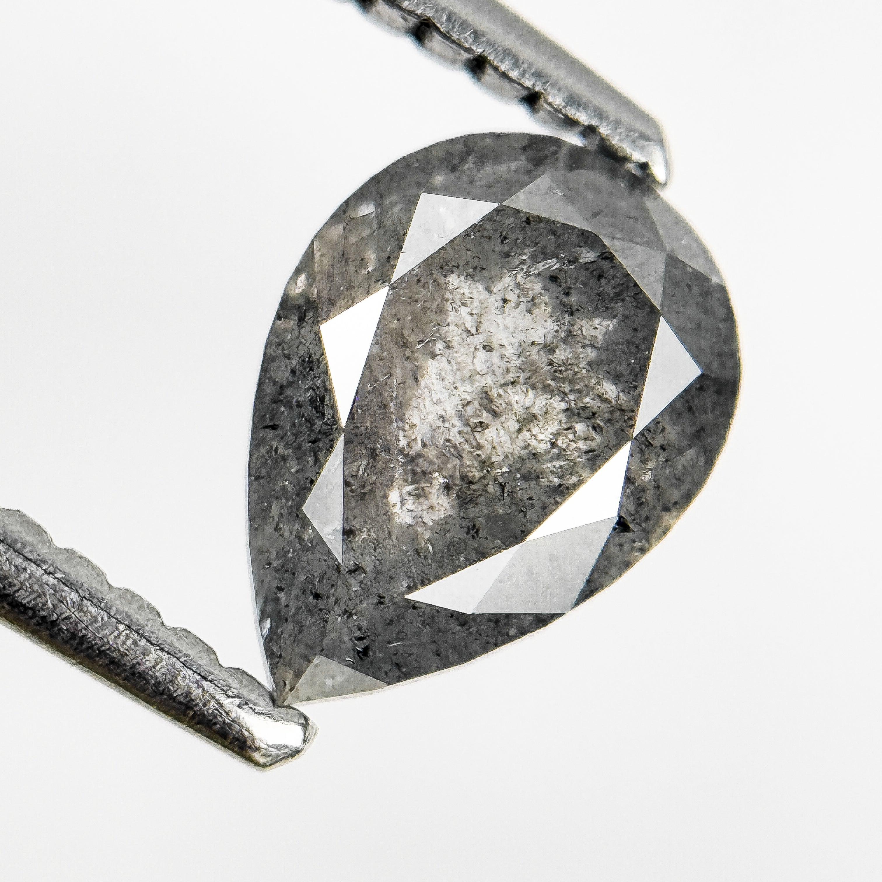 1.08 Ct Pear Rose Cut Grey Natural Salt and Pepper Diamond
