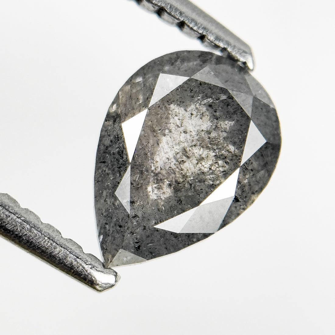 1.08 Ct Pear Rose Cut Grey Natural Salt and Pepper Diamond