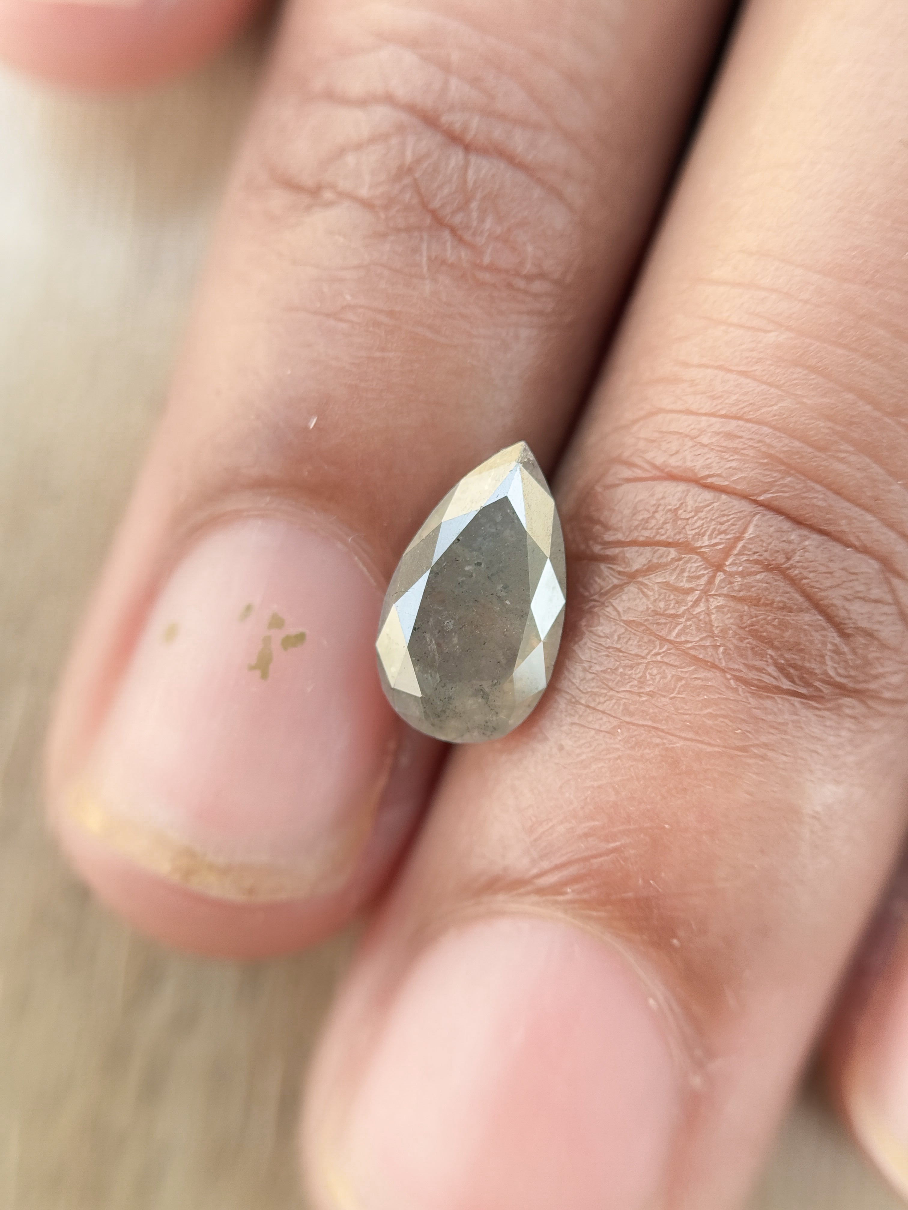 1.19 Ct Pear Rose Cut Grey Natural Salt and Pepper Diamond