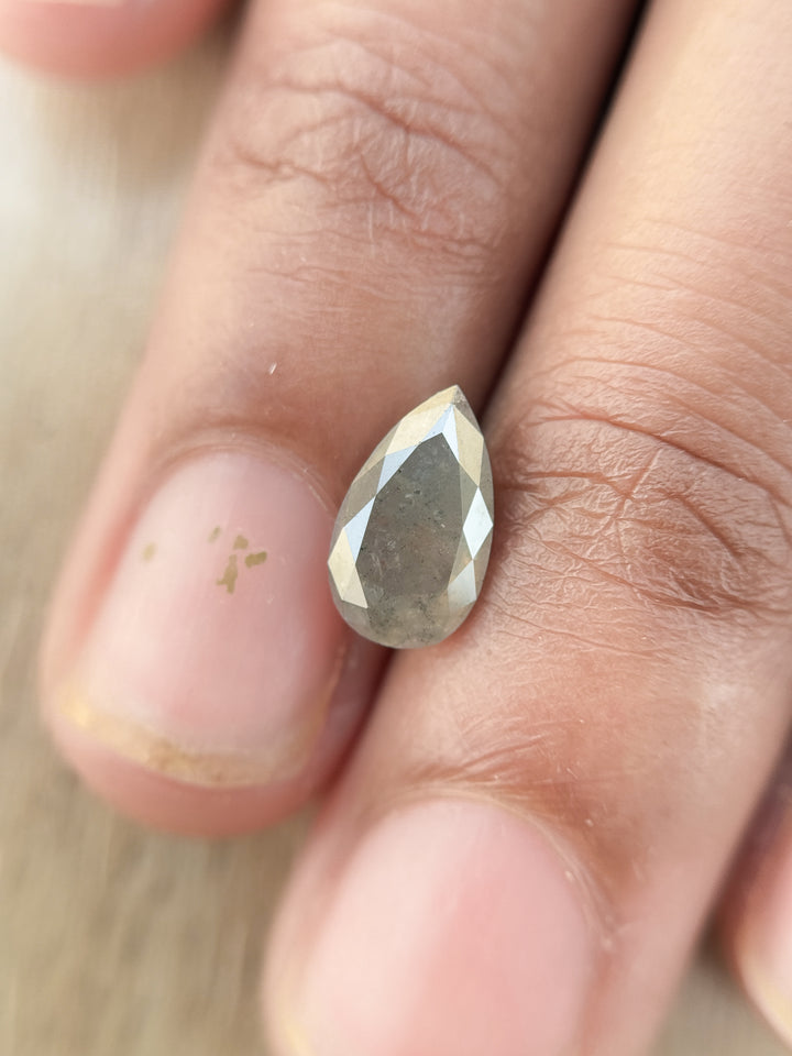 1.19 Ct Pear Rose Cut Grey Natural Salt and Pepper Diamond