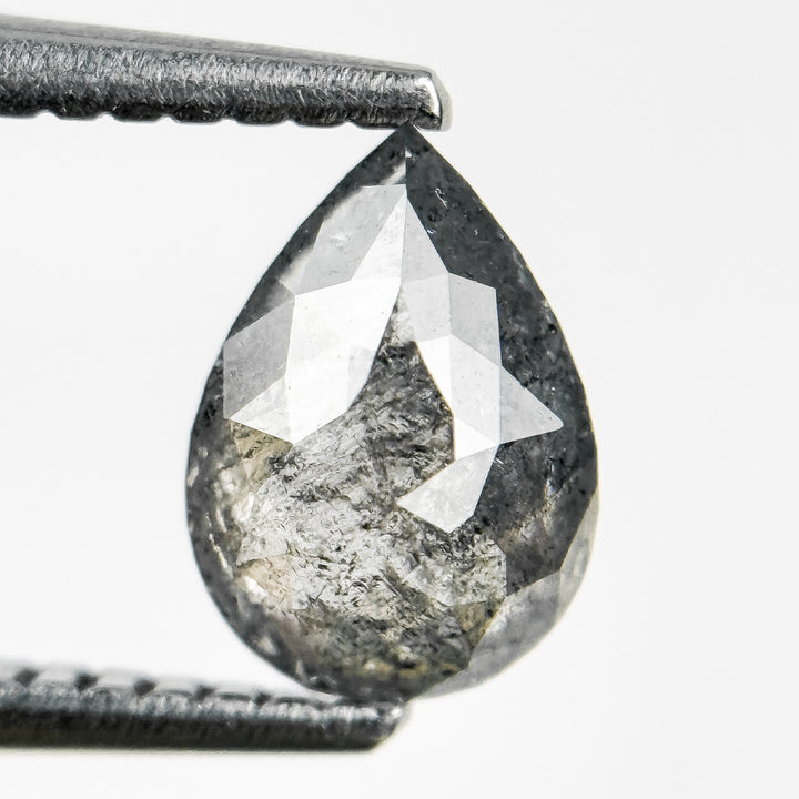 1.08 Ct Pear Rose Cut Grey Natural Salt and Pepper Diamond