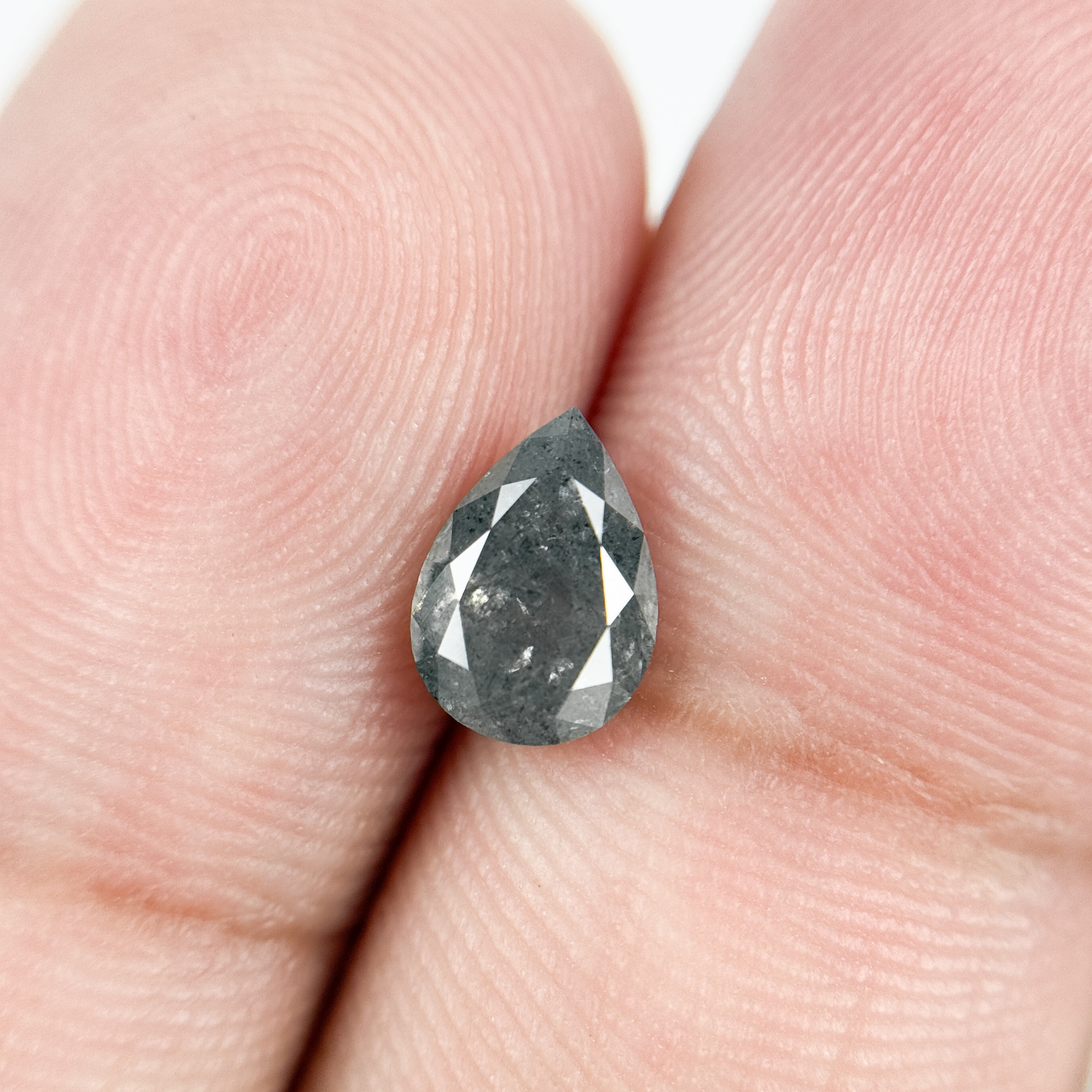 1.08 Ct Pear Rose Cut Grey Natural Salt and Pepper Diamond