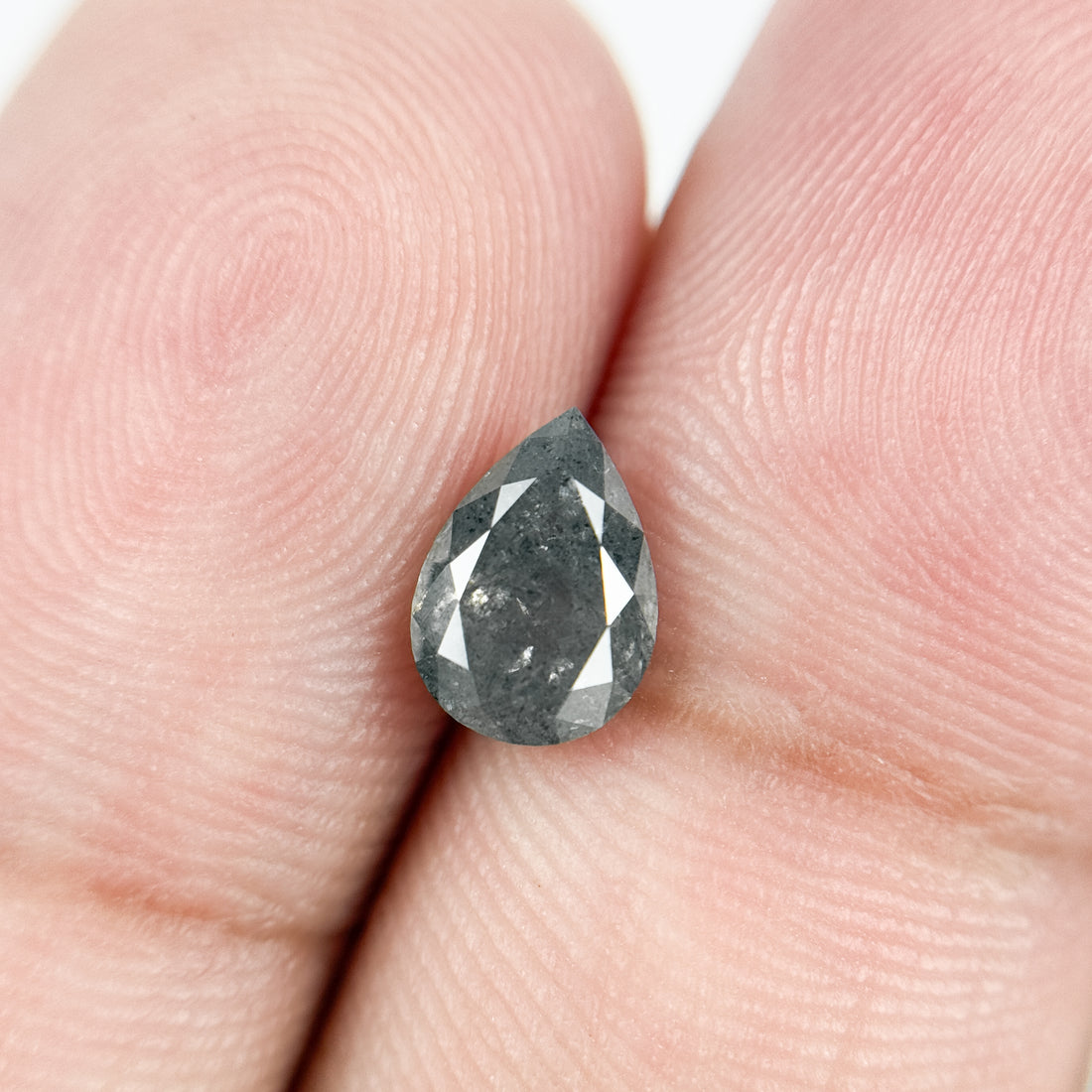 1.08 Ct Pear Rose Cut Grey Natural Salt and Pepper Diamond