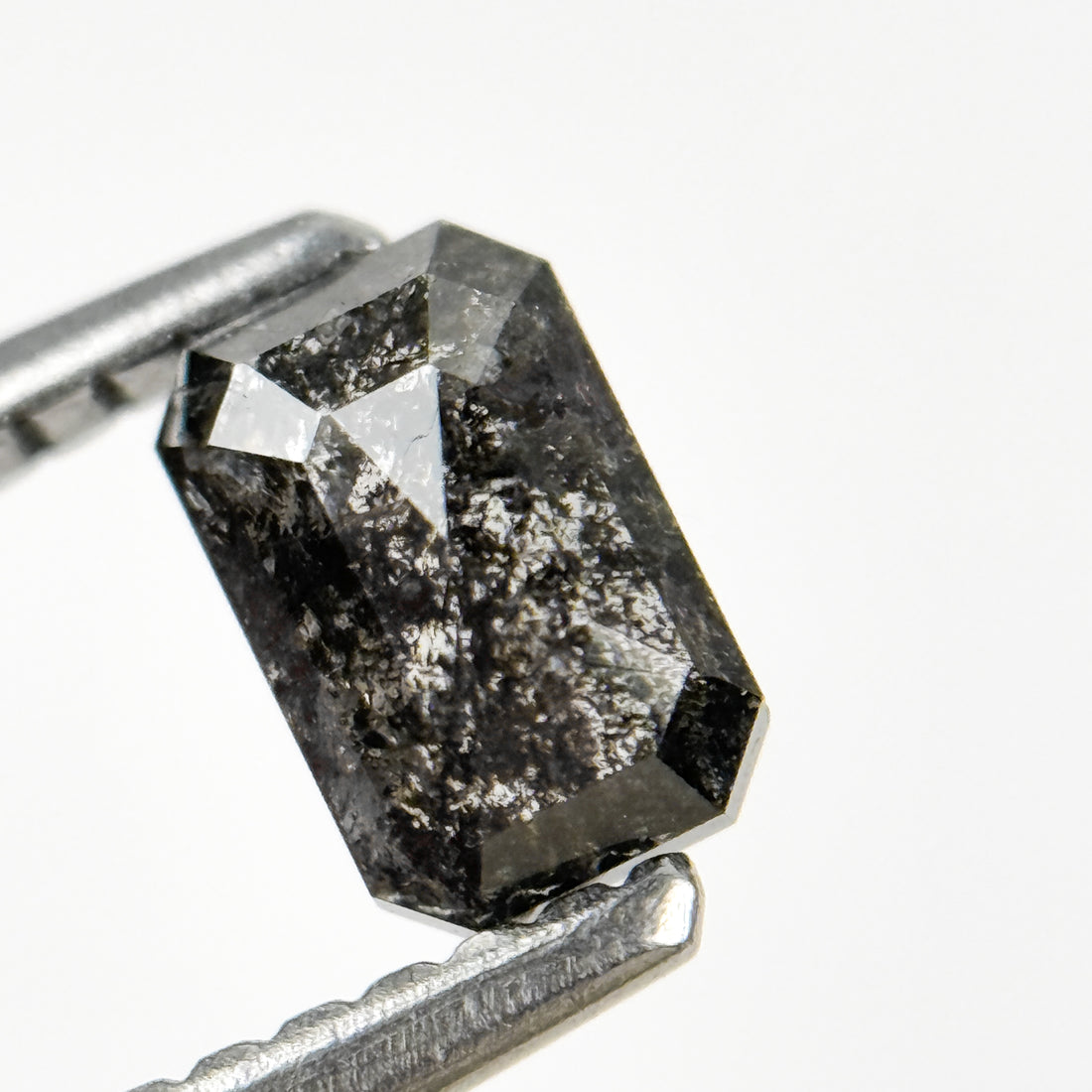 0.67 Ct Emerald Rose Cut Grey Natural Salt and Pepper Diamond