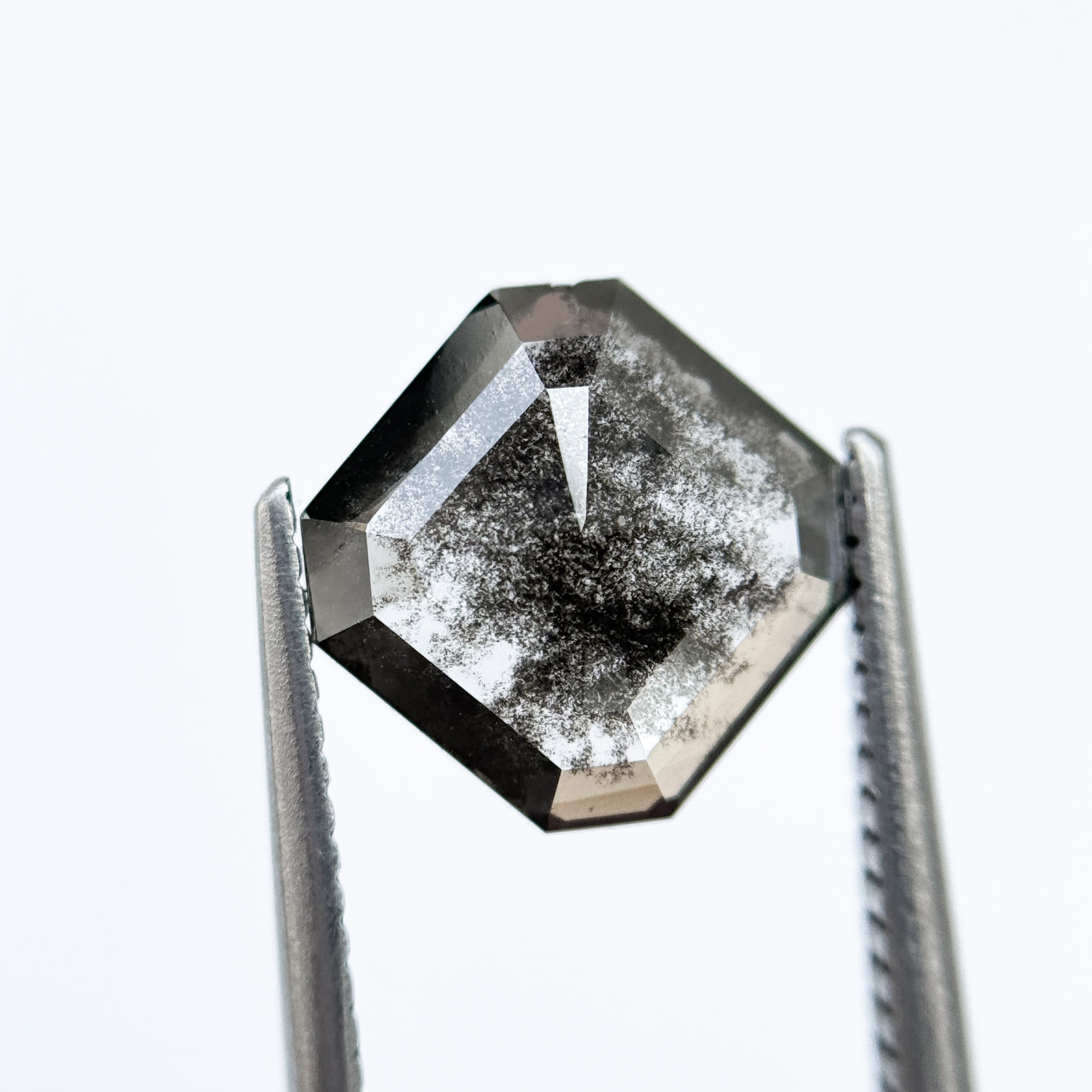 3.51 Ct Octagon Rose Cut Grey Natural Salt and Pepper Diamond
