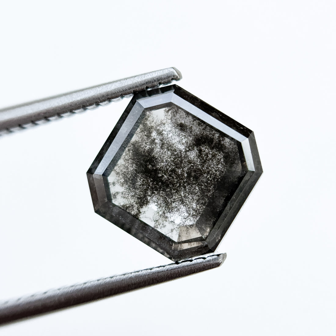 3.51 Ct Octagon Rose Cut Grey Natural Salt and Pepper Diamond