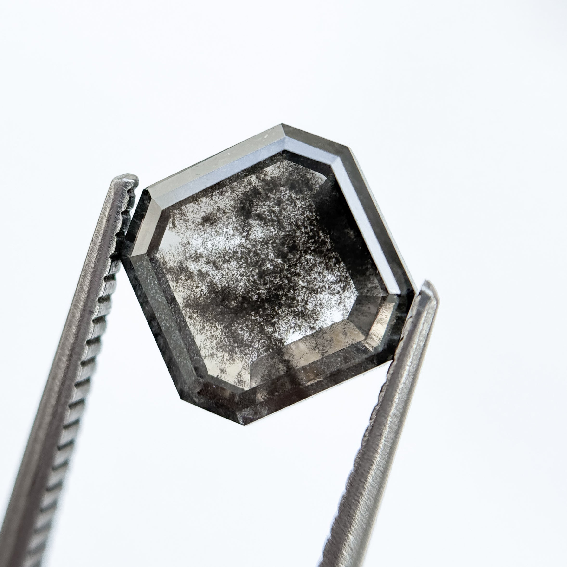 3.51 Ct Octagon Rose Cut Grey Natural Salt and Pepper Diamond