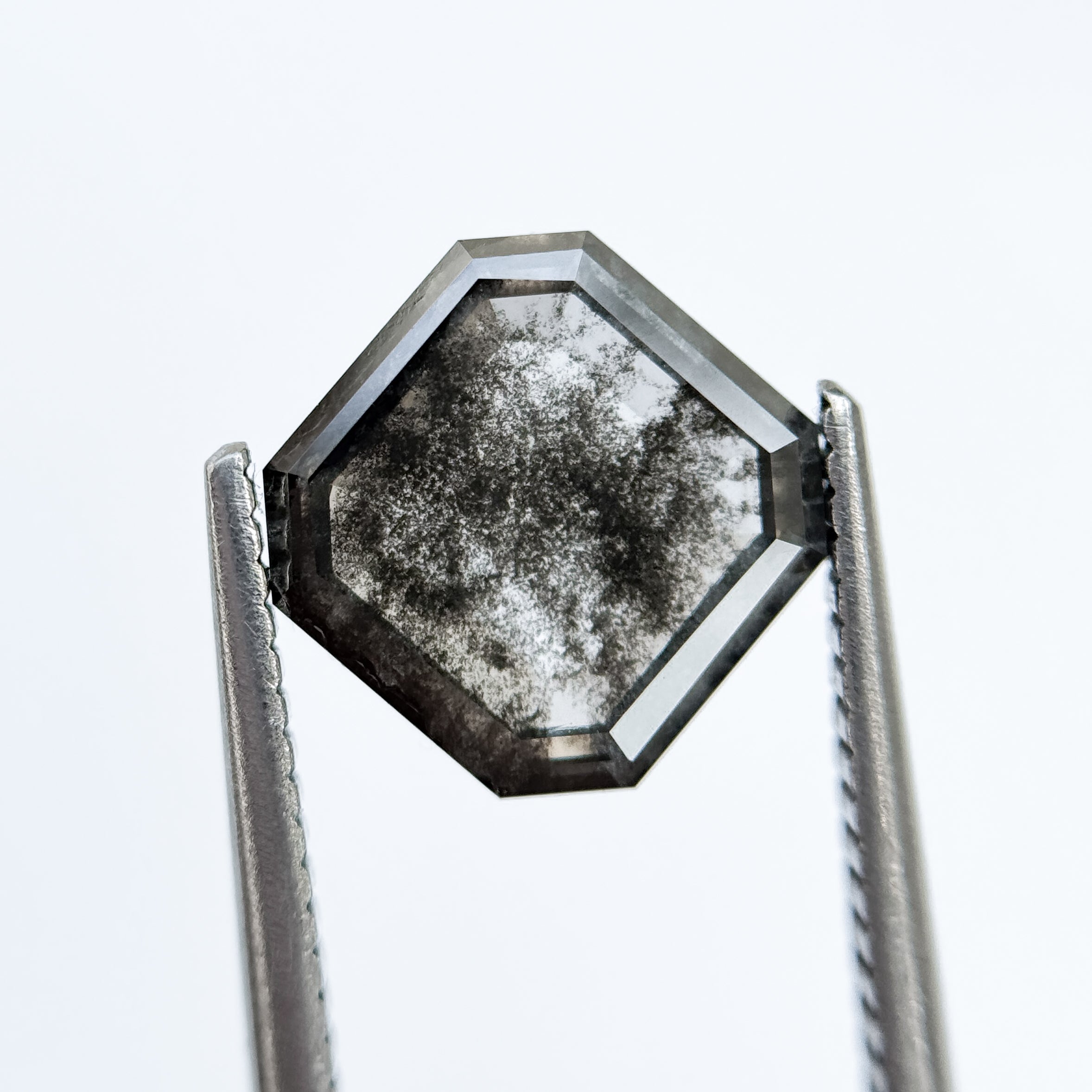 3.51 Ct Octagon Rose Cut Grey Natural Salt and Pepper Diamond
