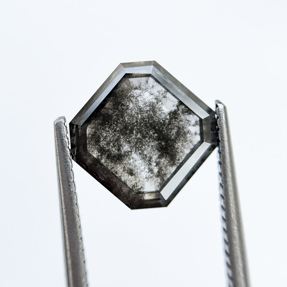 3.51 Ct Octagon Rose Cut Grey Natural Salt and Pepper Diamond