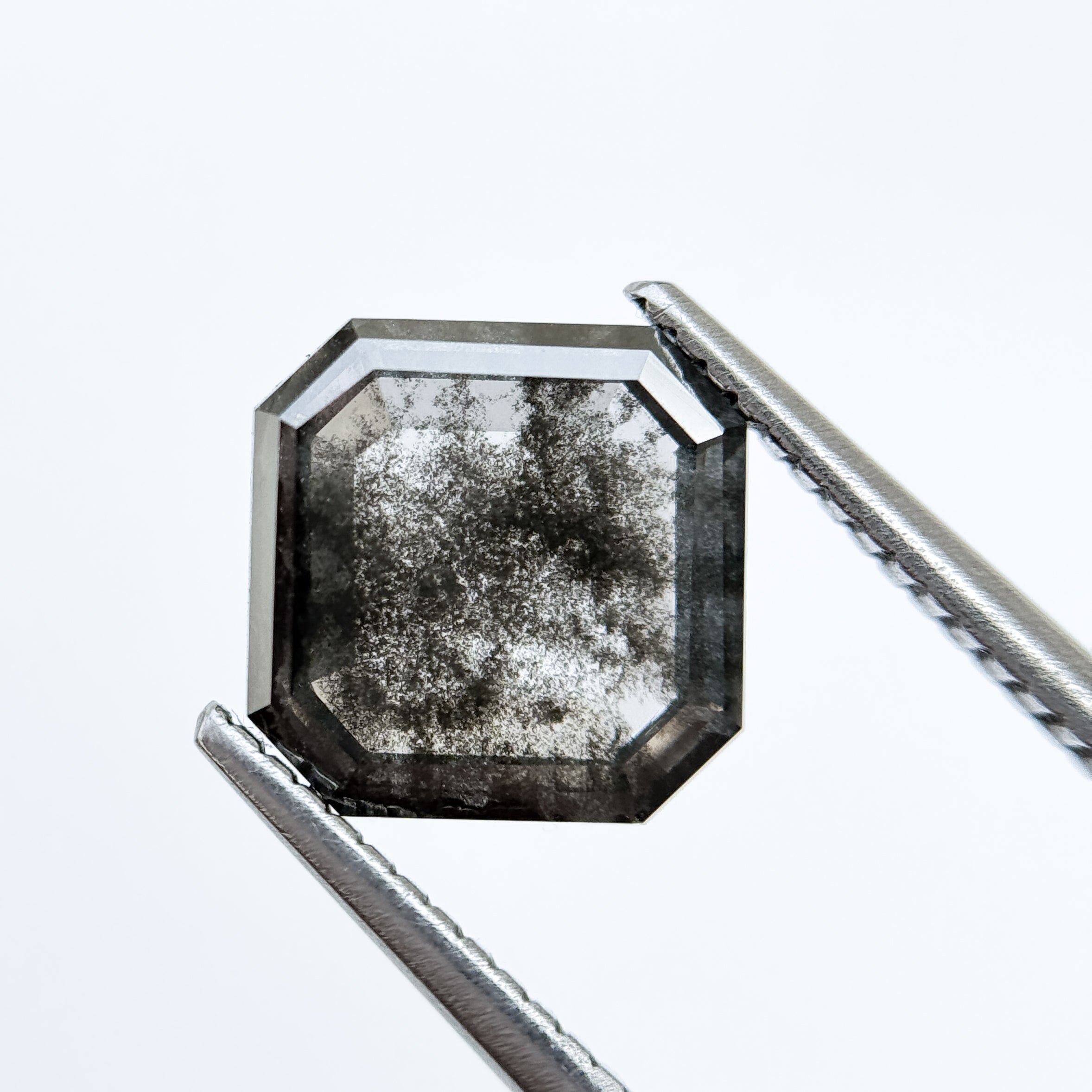 3.51 Ct Octagon Rose Cut Grey Natural Salt and Pepper Diamond